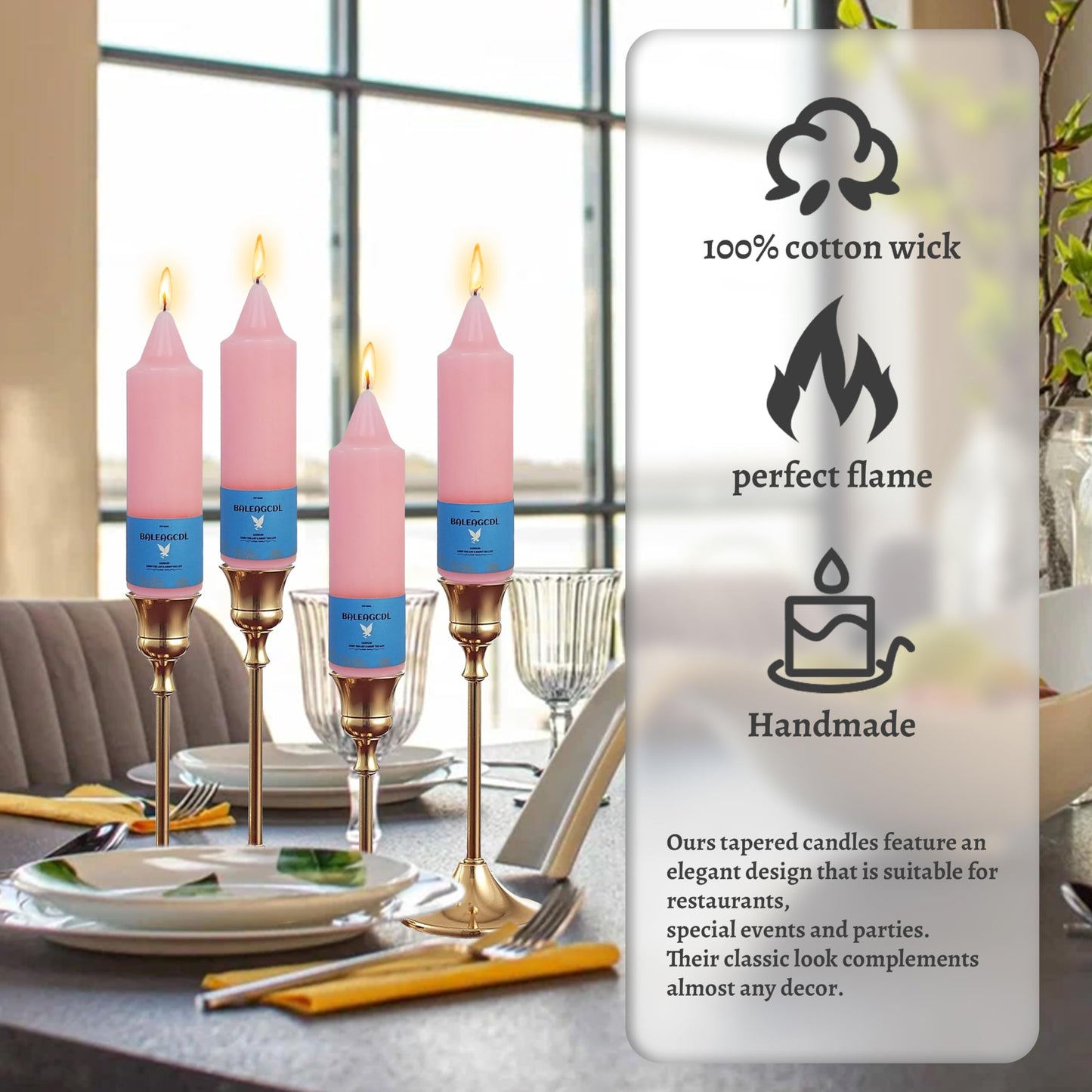 Handmade Unscented Long Lasting Twisted Pink Taper Candles 5 Inch with Smooth Flame Elegant Design and Smokeless Candle Perfect for Home Décor Weddings