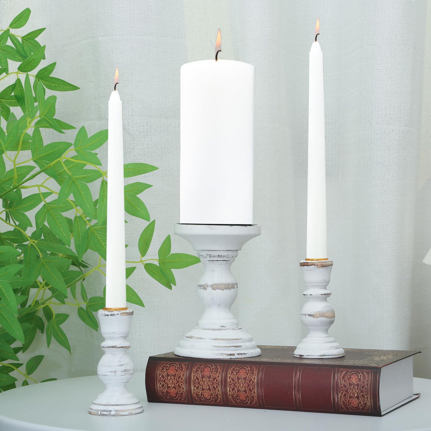 Unity Candle Holder - LIKEYO Wooden Unity Candle Holders for Weddings, Rustic Candlestick Set of 3, Wooden White Candlestick for Wedding Table Centerpiece Church Farmhouse Decor