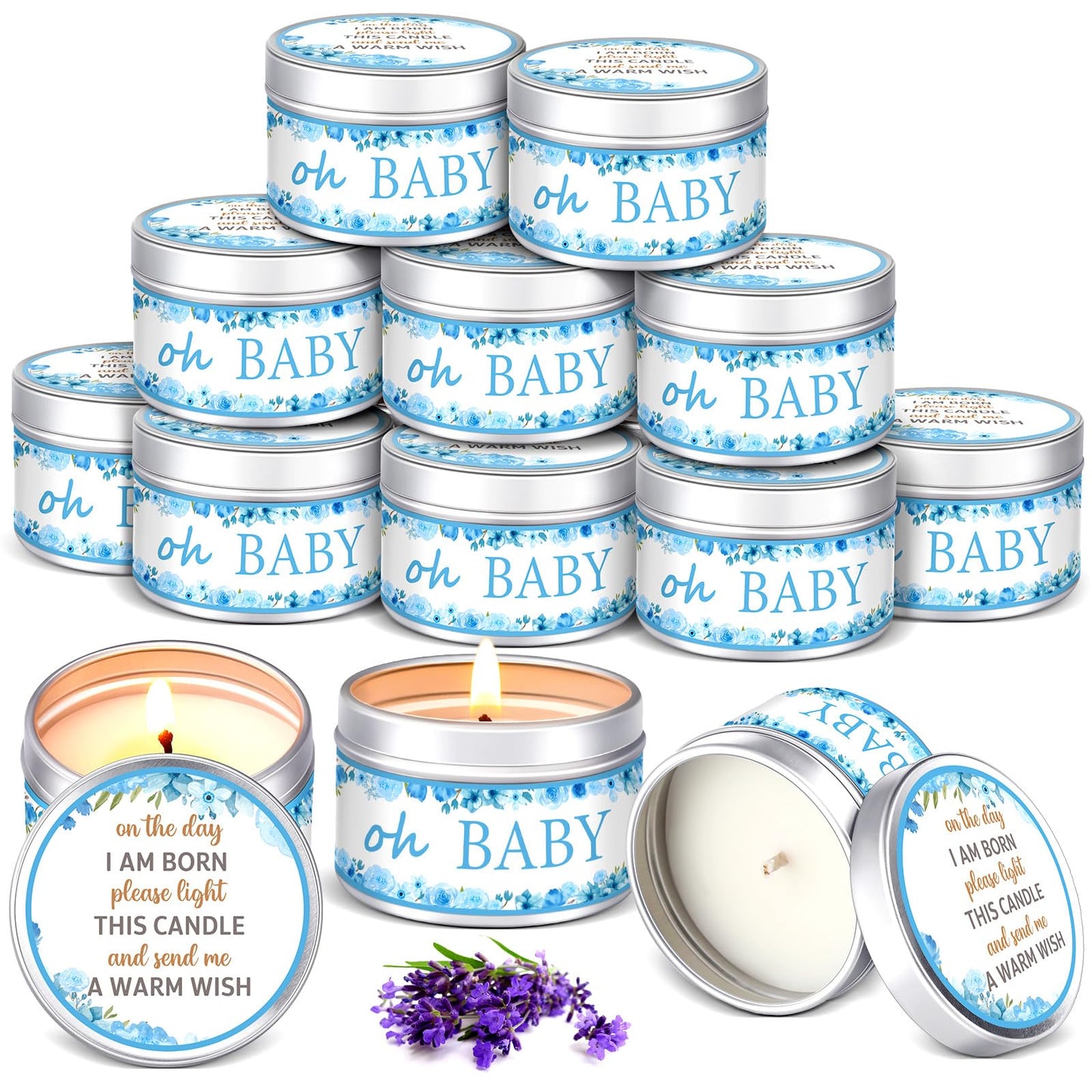 Funtery 12 Pcs Baby Shower Party Favors for Guests Baby Shower Candles Lavender Scented Candle Rustic Tealights Candles Gender Reveal Return Gifts(Buds)