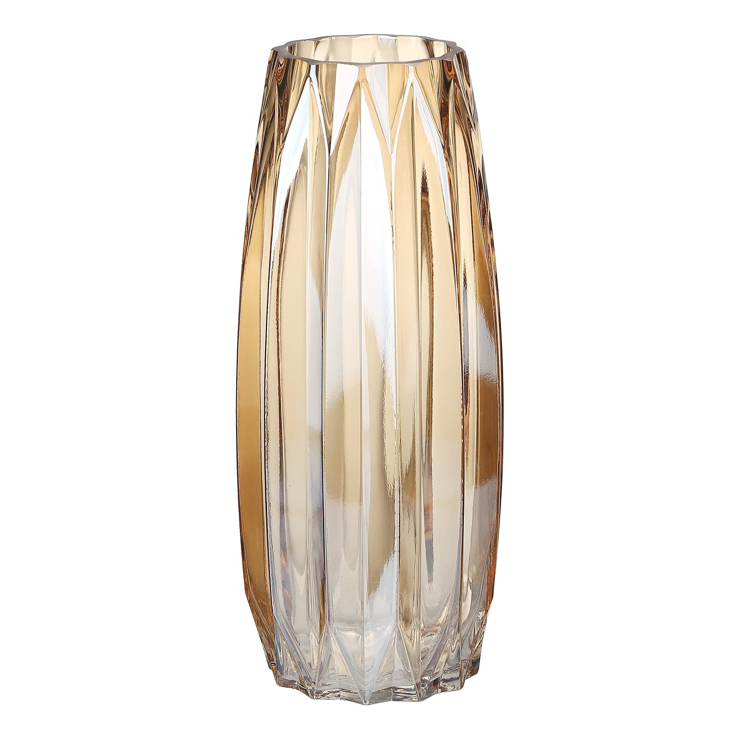 Lucky Bird Amber Glass Vase - Modern Tall/Short Ribbed Vase for Flowers & Candles - Amber H11.8" Centerpiece HomeDecor