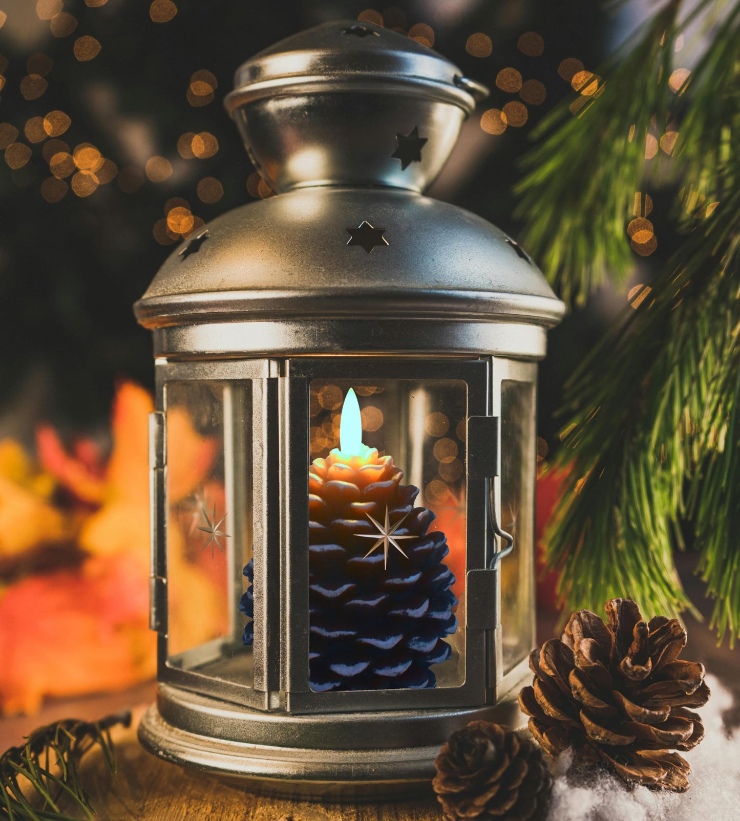 Pansyling 2pcs Flameless Pinecone Candles with Remote, Battery Operated Pine Cone Candles Real Wax Winter Decor, Flickering LED Christmas Decoration, D3.5 x H5 Inch, Brown & Gold Trim