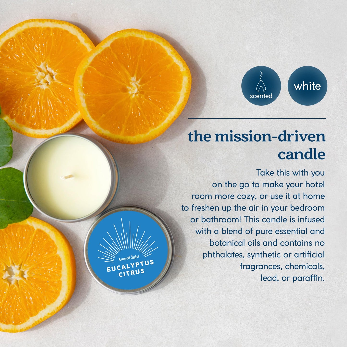 GoodLight Paraffin-Free Scented Candle in Stylish Tin (Eucalyptus Citrus, 6 oz)