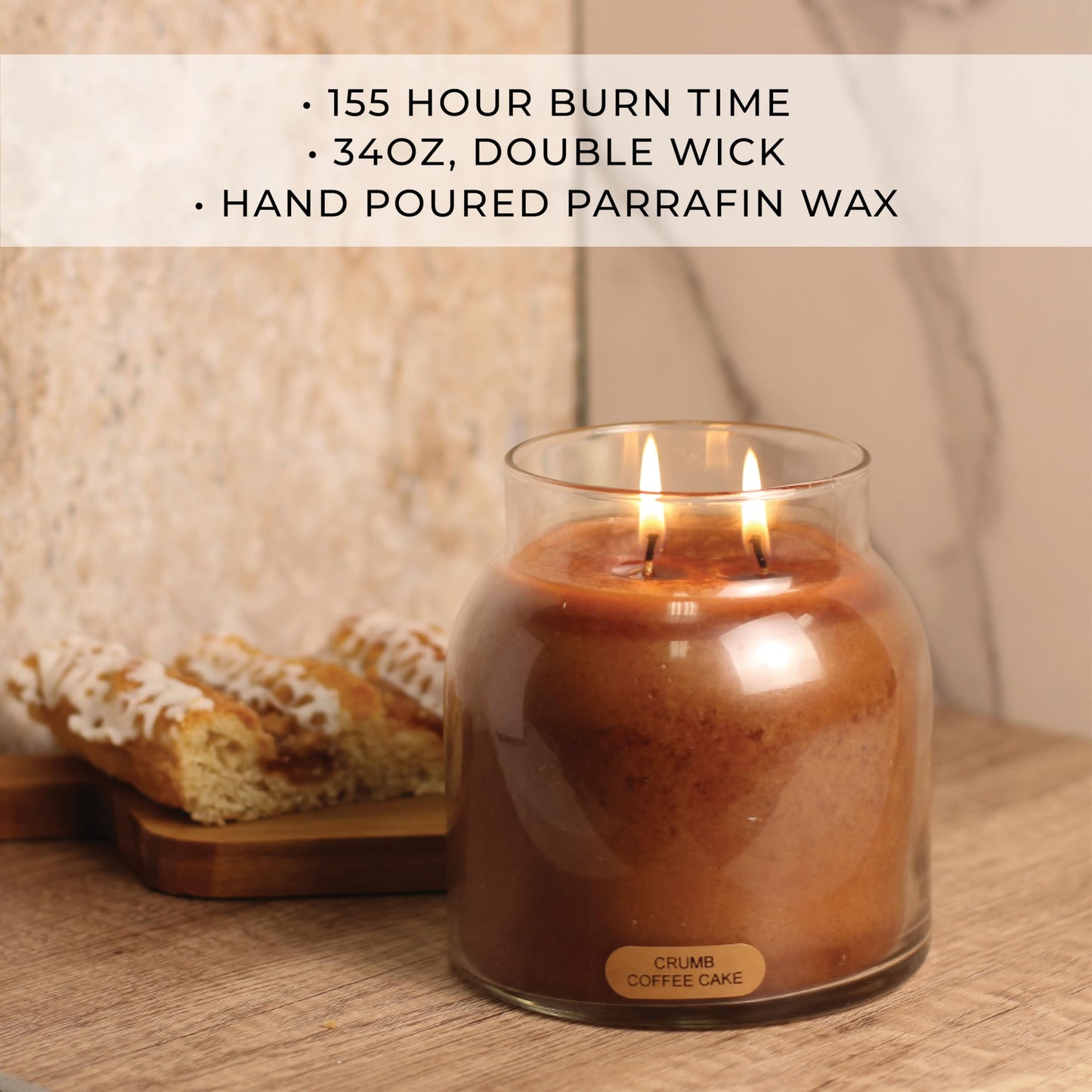 A Cheerful Giver — Crumb Coffee Cake - 34oz Papa Scented Candle Jar with Lid - Keepers of the Light - 155 Hours of Burn Time, Gift for Women, Brown