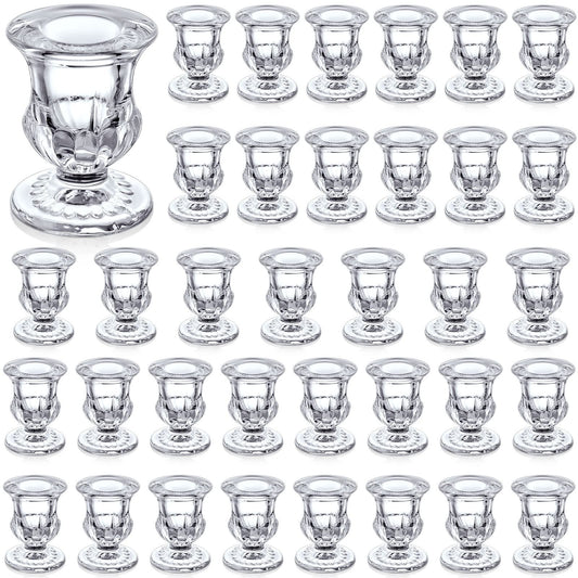 36 Pcs Clear Glass Candlestick Holders Taper Candle Holder Bulk 2.5 Inch Candle Stick Holder for Table Centerpiece Mantel Wedding Housewarming Gift Rustic Vintage Valentines Dinning Decoration (Clear)