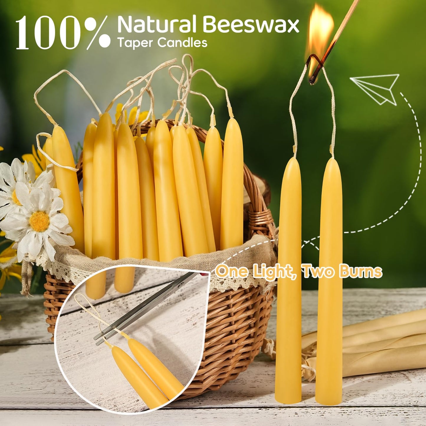 30 Pack Beeswax Taper Candles,8 inch Tall - Dripless and Smokeless All Natural Beeswax Candles Sticks,8 Hours Long Lasting Burning Time,100% Nontoxic Unscented Bee Wax Candle for Home