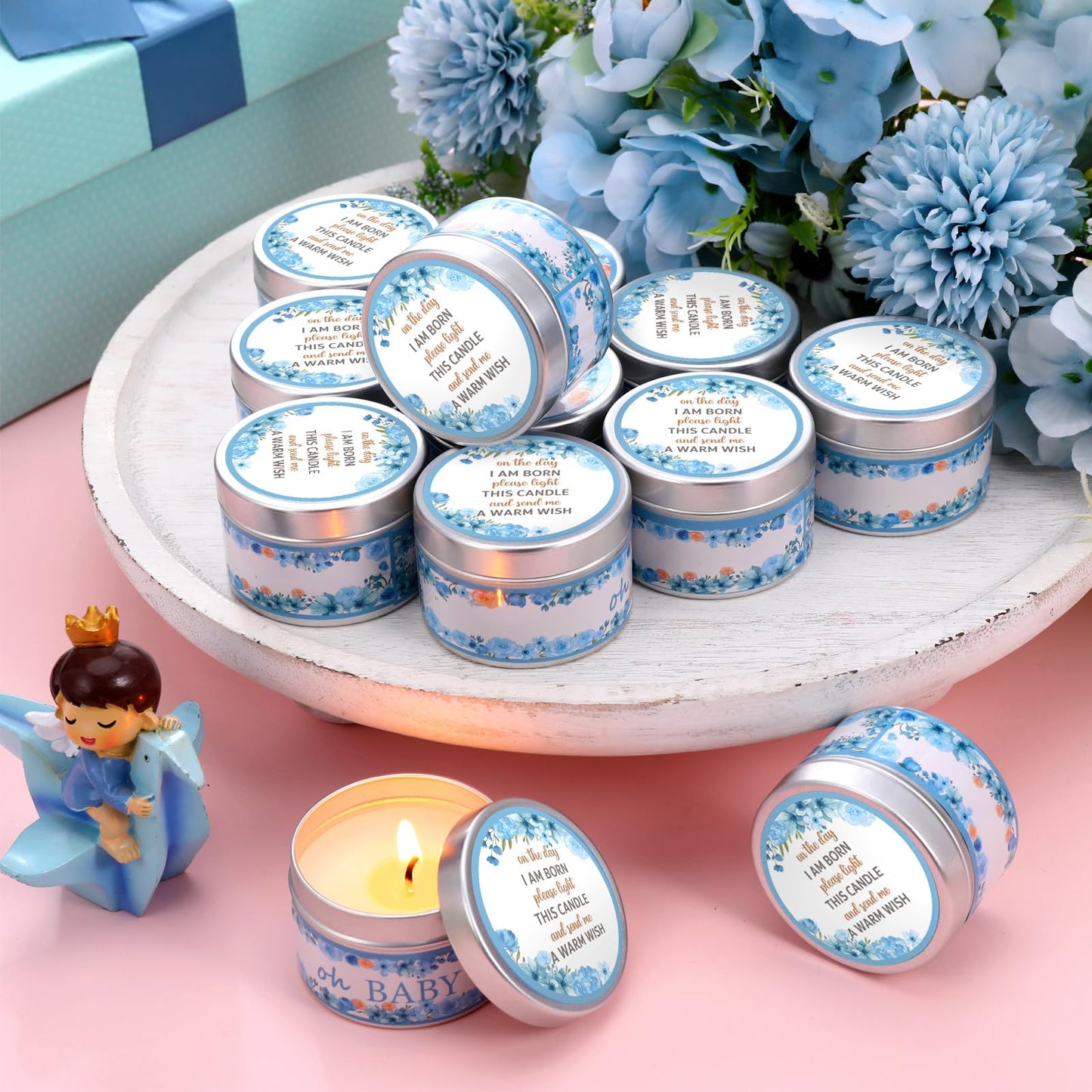 Funtery 12 Pcs Baby Shower Party Favors for Guests Baby Shower Candles Lavender Scented Candle Rustic Tealights Candles Gender Reveal Return Gifts(Buds)