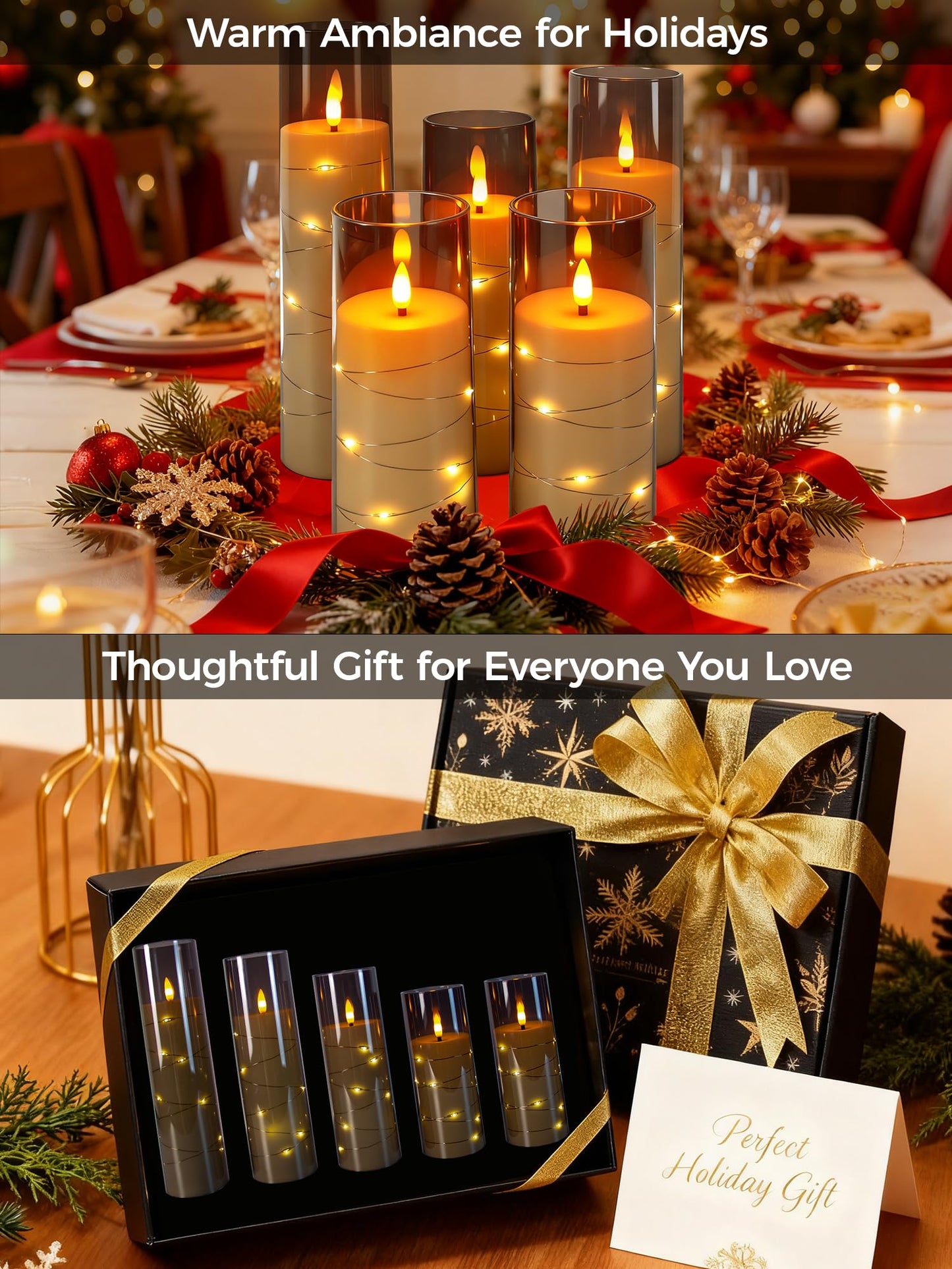 uuffoo 5 Pcs Flameless LED Candles with Timer Remote Flickering Flameless Candles with Embedded Star String, 3D Wick Acrylic Battery Operated LED Pillar Candles for Wedding Party Home Decor