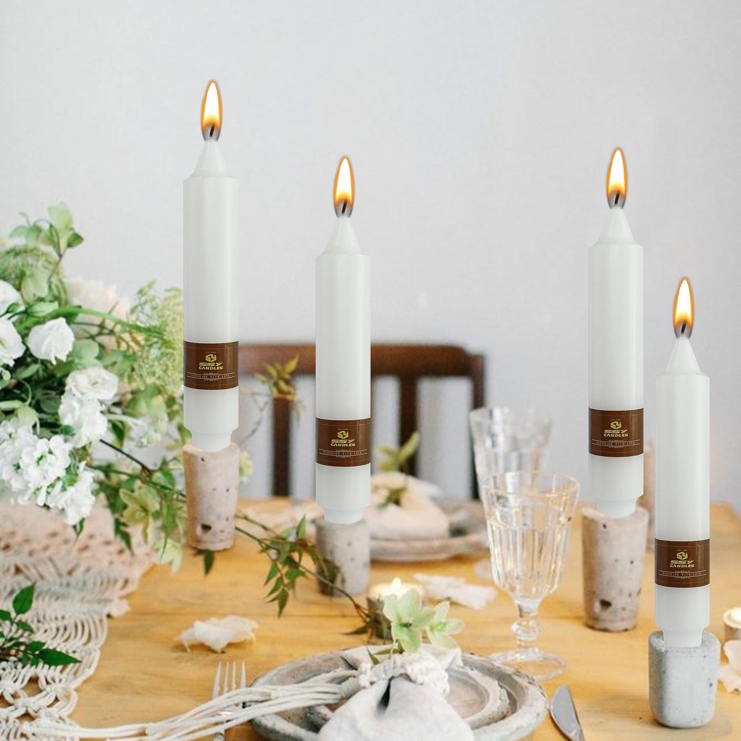 White Wedding Candles Unscented Tapered Candle 7 inch Short Candle 4 PCS Smokeless Candlesticks Long-Burn for Home Dinner Wedding Party Decoration