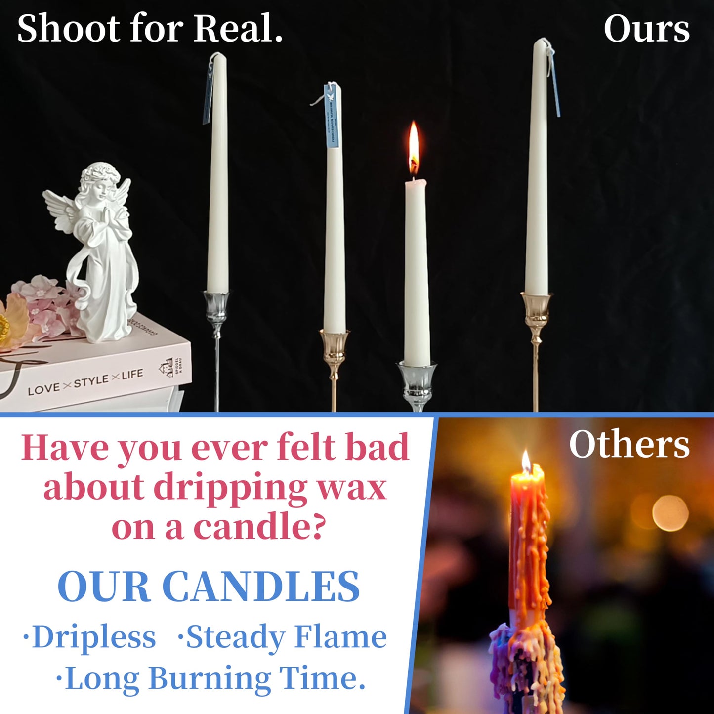 Dripless Gardenia Scented Classic White Taper Candles Smokeless Long Lasting Burn Elegant Tall 10 Inch Candlesticks for Home Décor Anniversary Celebrations Romantic Evenings