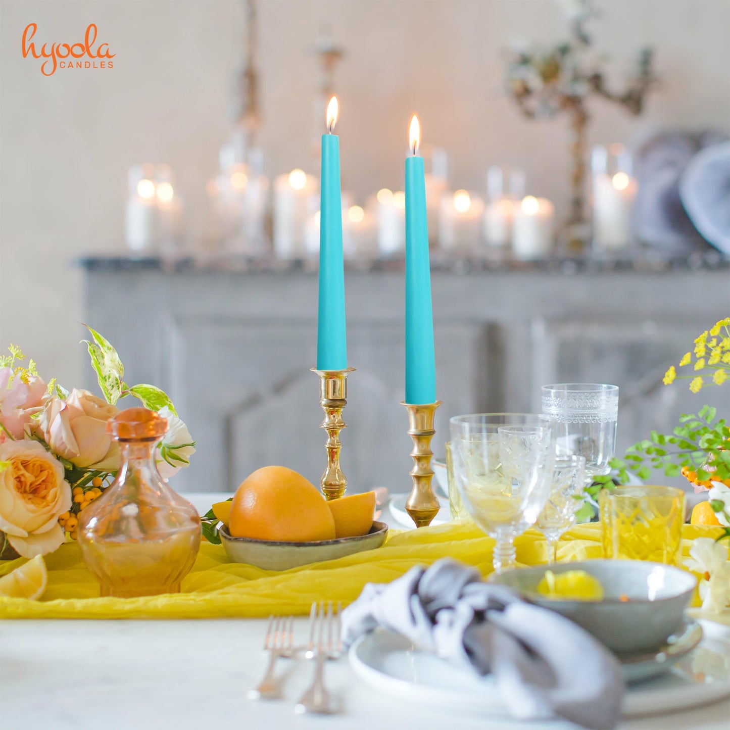 Hyoola Tall Taper Candles Bulk - 10 Inch Light Blue Turquoise Unscented Dripless Taper Candles - 8 Hour Burn Time - 96 Pack