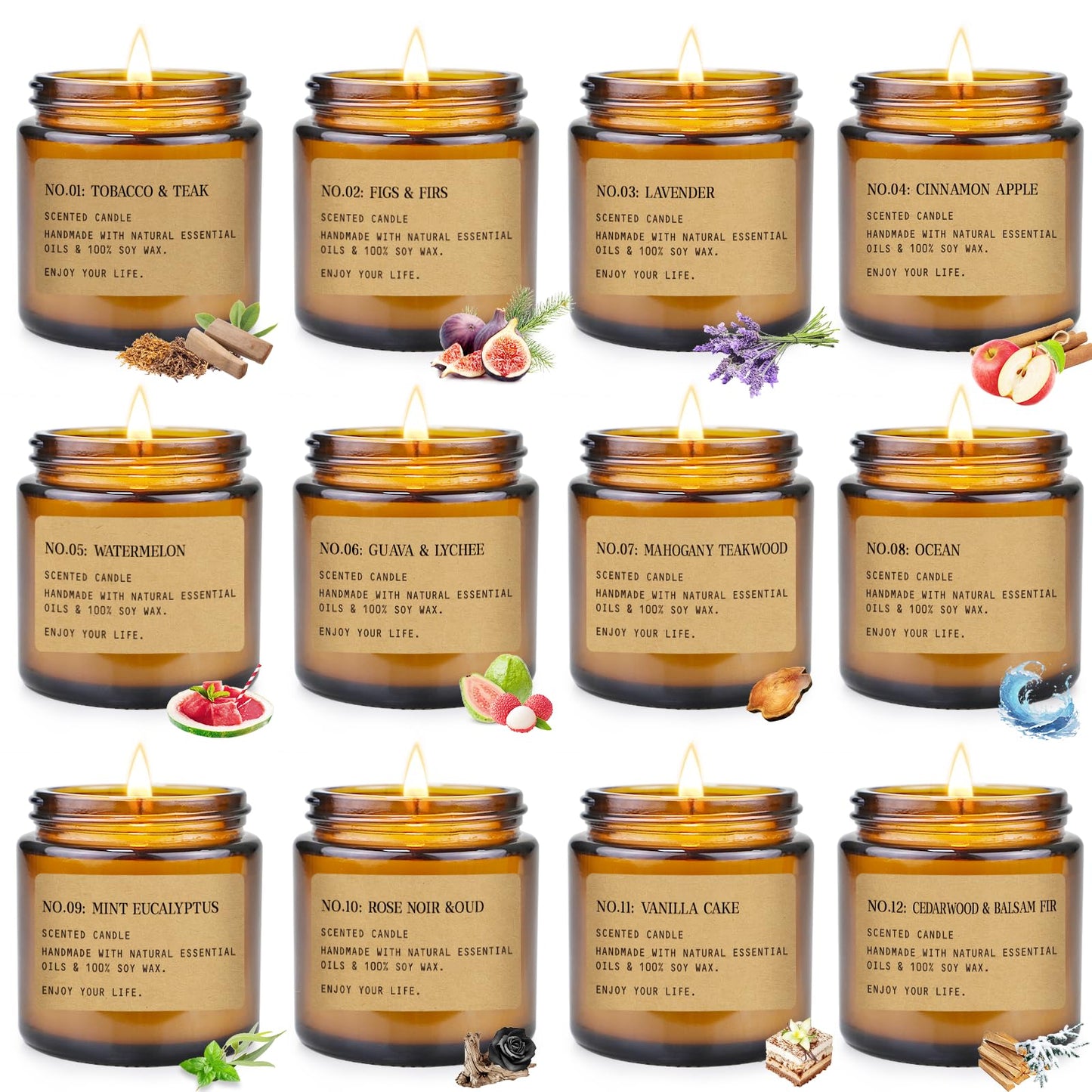 Scented Candles Gift Set,12 Pack Aromatherapy Candles for Home Scented, Aromatherapy Jar Candle Gifts for Women, Natural Soy Wax Amber Candle Set, Scented Candles Set for Birthday Present