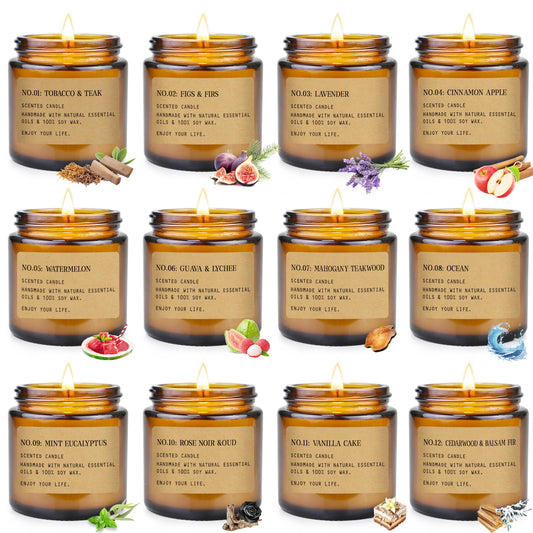Scented Candles Gift Set,12 Pack Aromatherapy Candles for Home Scented, Aromatherapy Jar Candle Gifts for Women, Natural Soy Wax Amber Candle Set, Scented Candles Set for Birthday Present