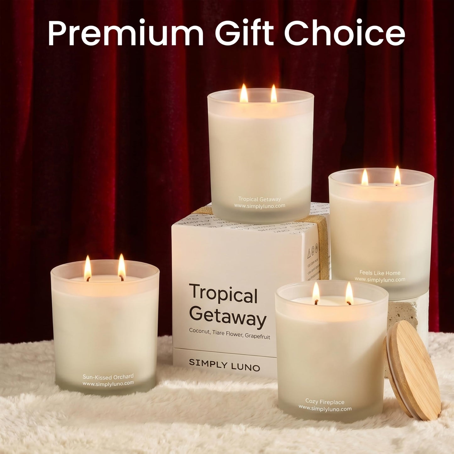 Tropical Getaway Coconut & Grapefruit Scented Candle | 14oz Soy Wax | 50+ Hour Long Lasting Burn | Reusable Glass Candle Jar with Bamboo Lid & Eco Friendly Gift Box |Luxury Scented Candle for Home