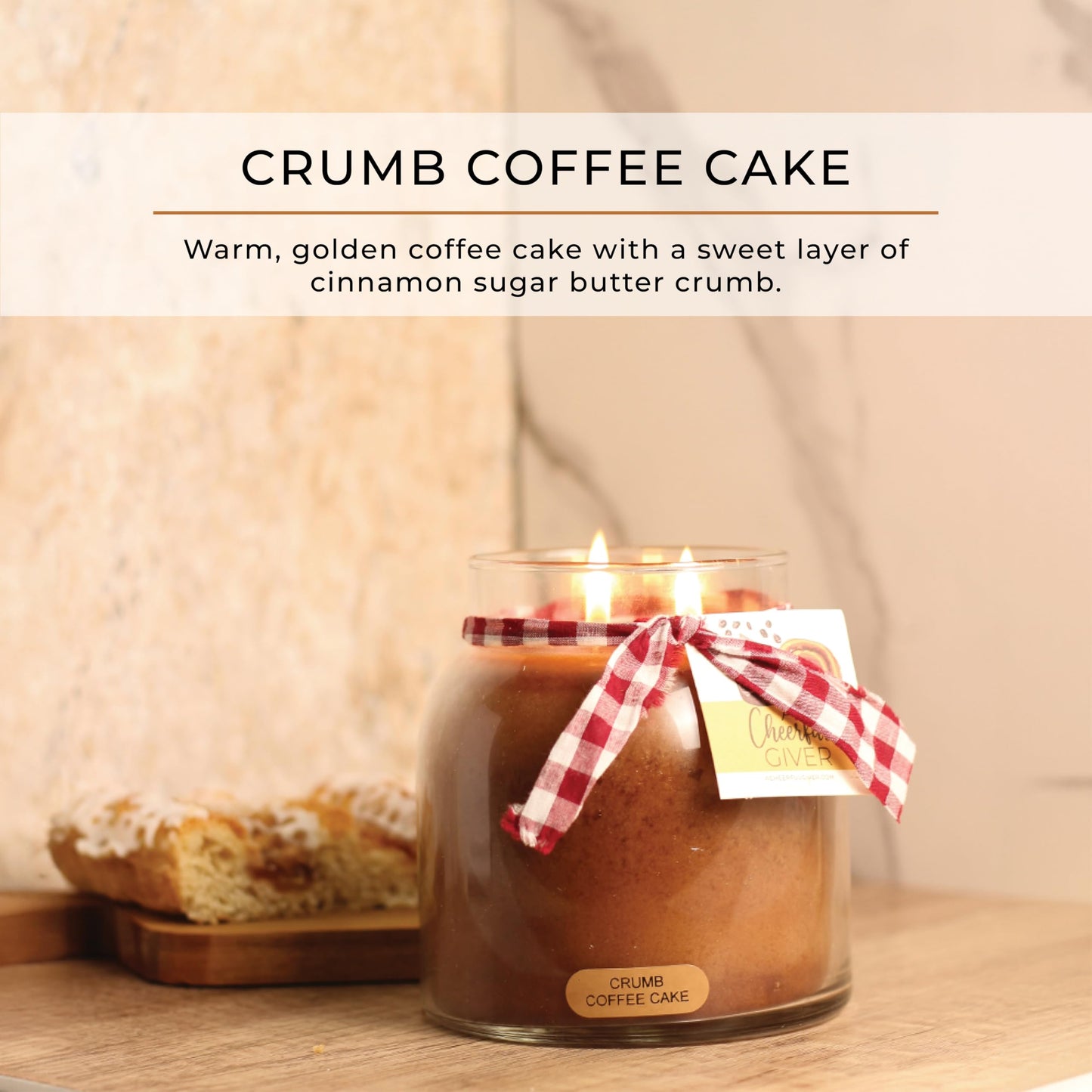 A Cheerful Giver — Crumb Coffee Cake - 34oz Papa Scented Candle Jar with Lid - Keepers of the Light - 155 Hours of Burn Time, Gift for Women, Brown