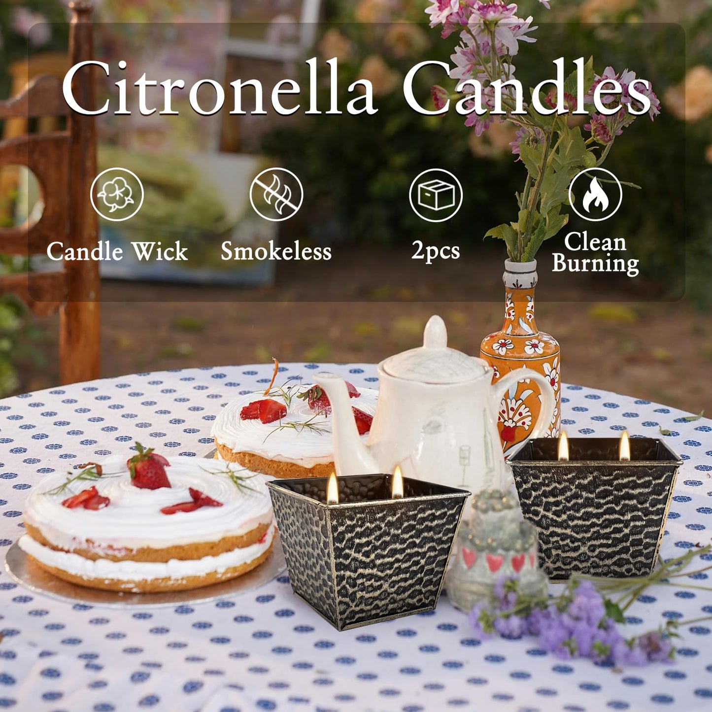 2Pcs Citronella Candles Outdoor Indoor-Large 12oz Scented 50H Long Lasting Summer Candle Bulk for Home Decor, Garden,Party,Backyard & Camping(2-Wick)