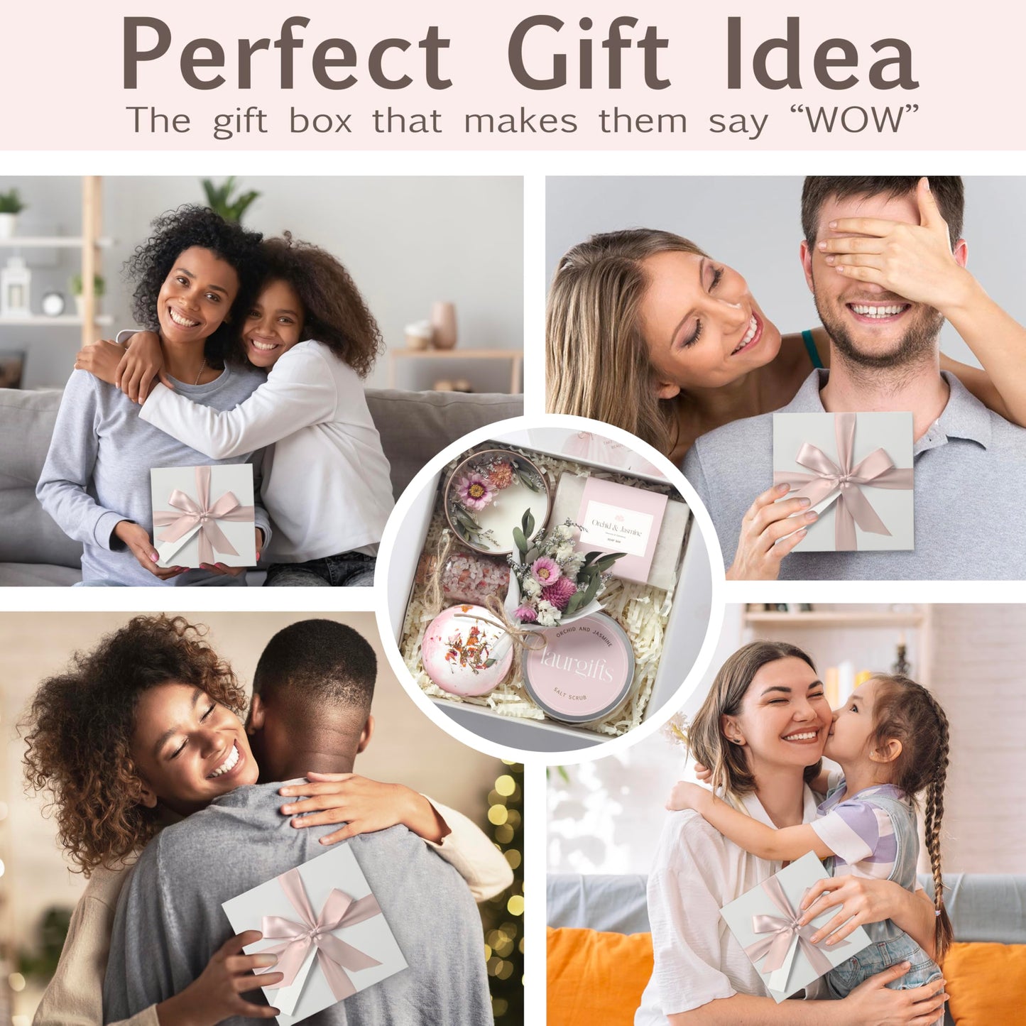 Birthday Gifts for Women – Orchid & Jasmine Spa Gift Basket, Luxury Candle Set & Bath Sets Self Care Box, Gift for Mom, Wife or Friend