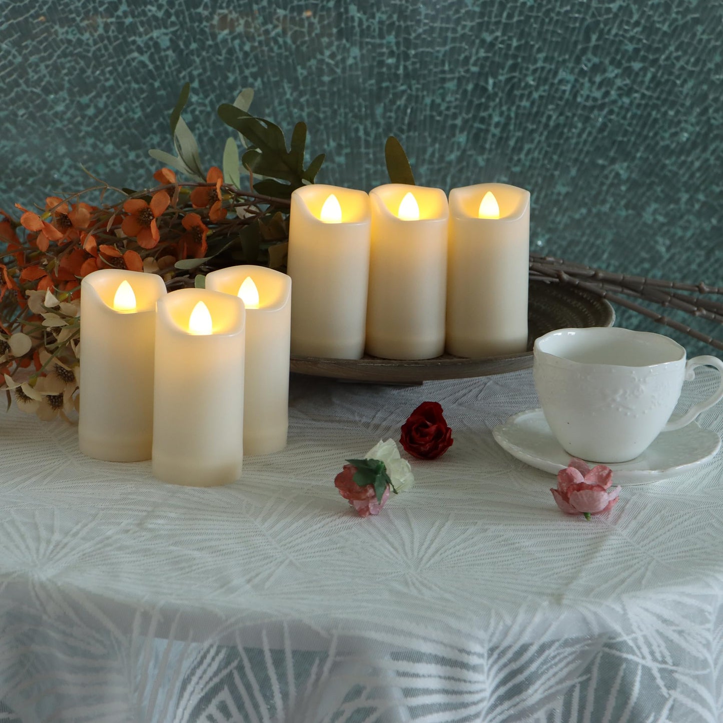 6 Pack LED Battery Operated Candles 2"x4" Plastic Flickering Flameless Candles with Timer Outdoor Waterproof Wedding Party Halloween Christmas Decoration Gifts Realistic Slim Tall Pillar Candles