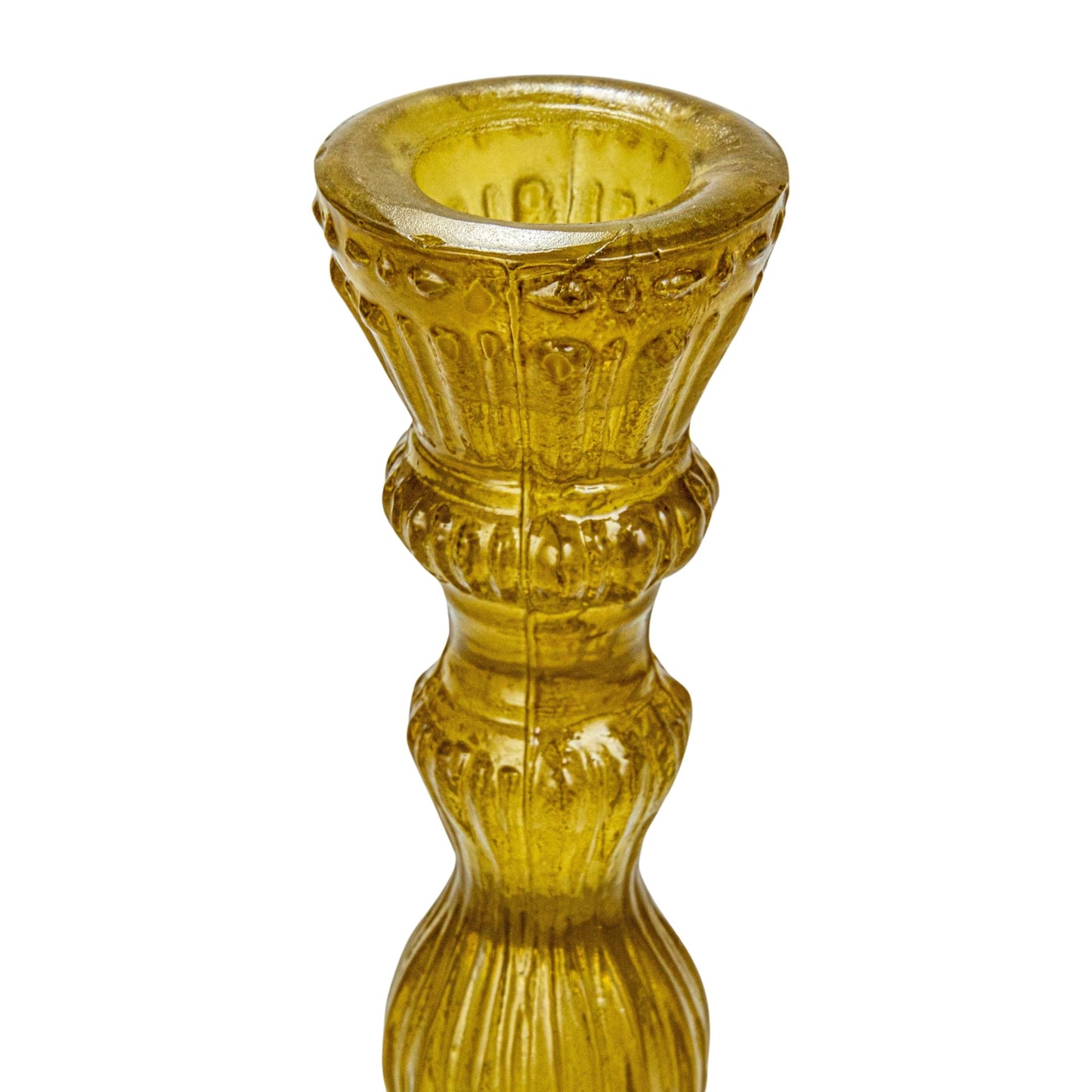 Creative Co-Op Tall Embossed Reclaimed Glass Taper Holder, Chartreuse
