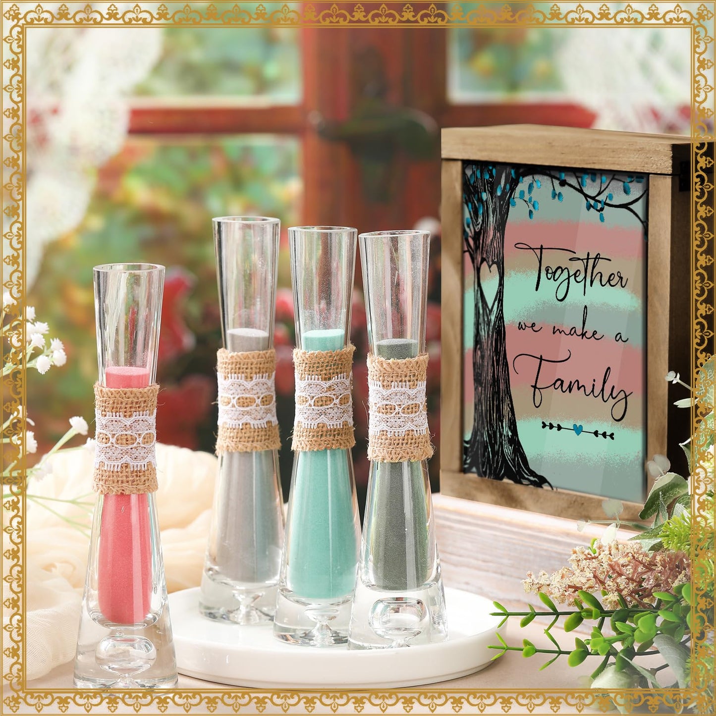 Anglechic Wedding Unity Sand Ceremony Kit with Wood Box 4 Ceremony Vase 4 Wedding Sand Function Sets for Marriage Bridal Party(Bright Color,Tree)