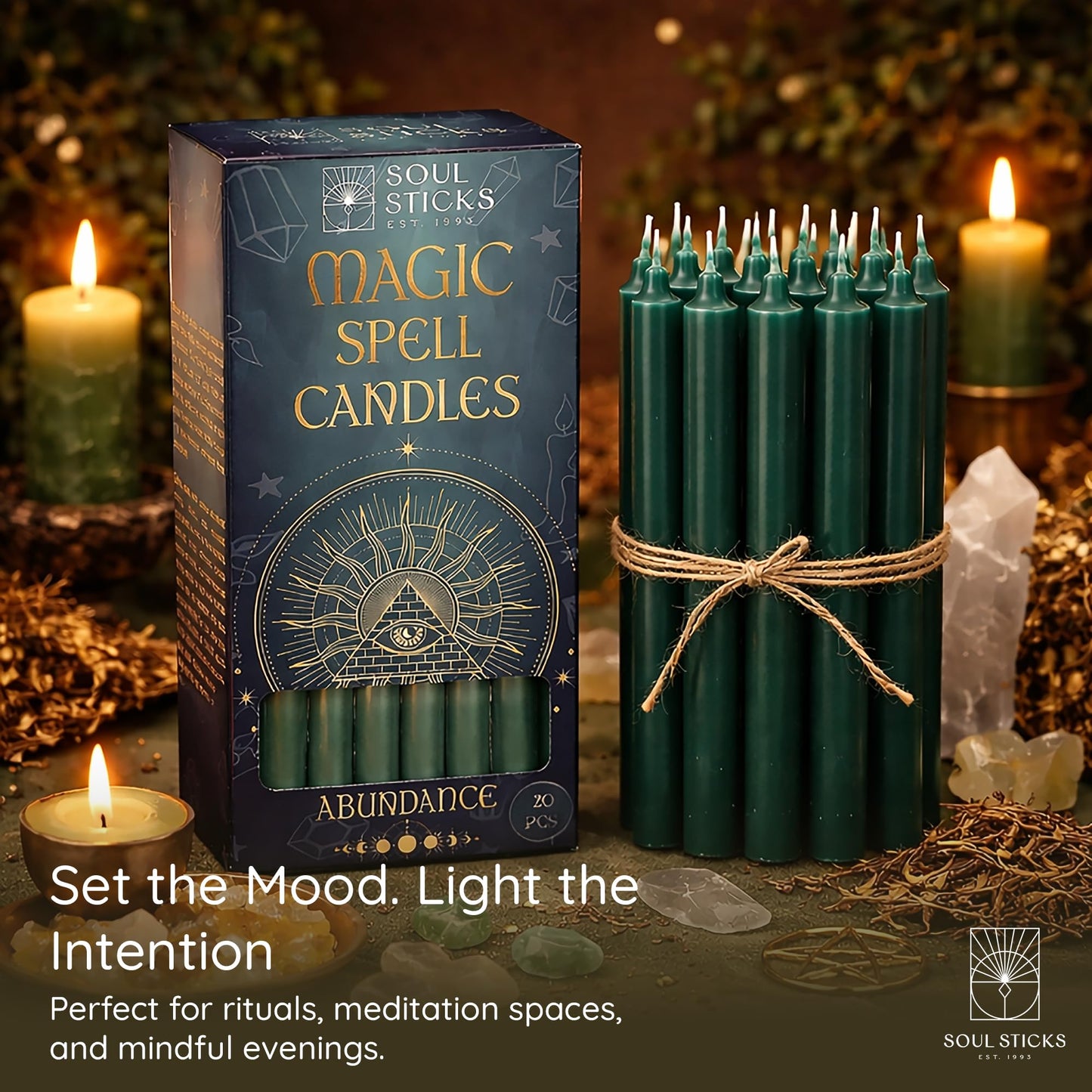 SOUL STICKS Abundance Magic Spell Chime Candles 20 Pack - Ideal for Altar, Rituals, Ceremonies, Meditation Purple Candle for Witchcraft Supplies, Wiccan Supplies, Unscented Candles Clearance