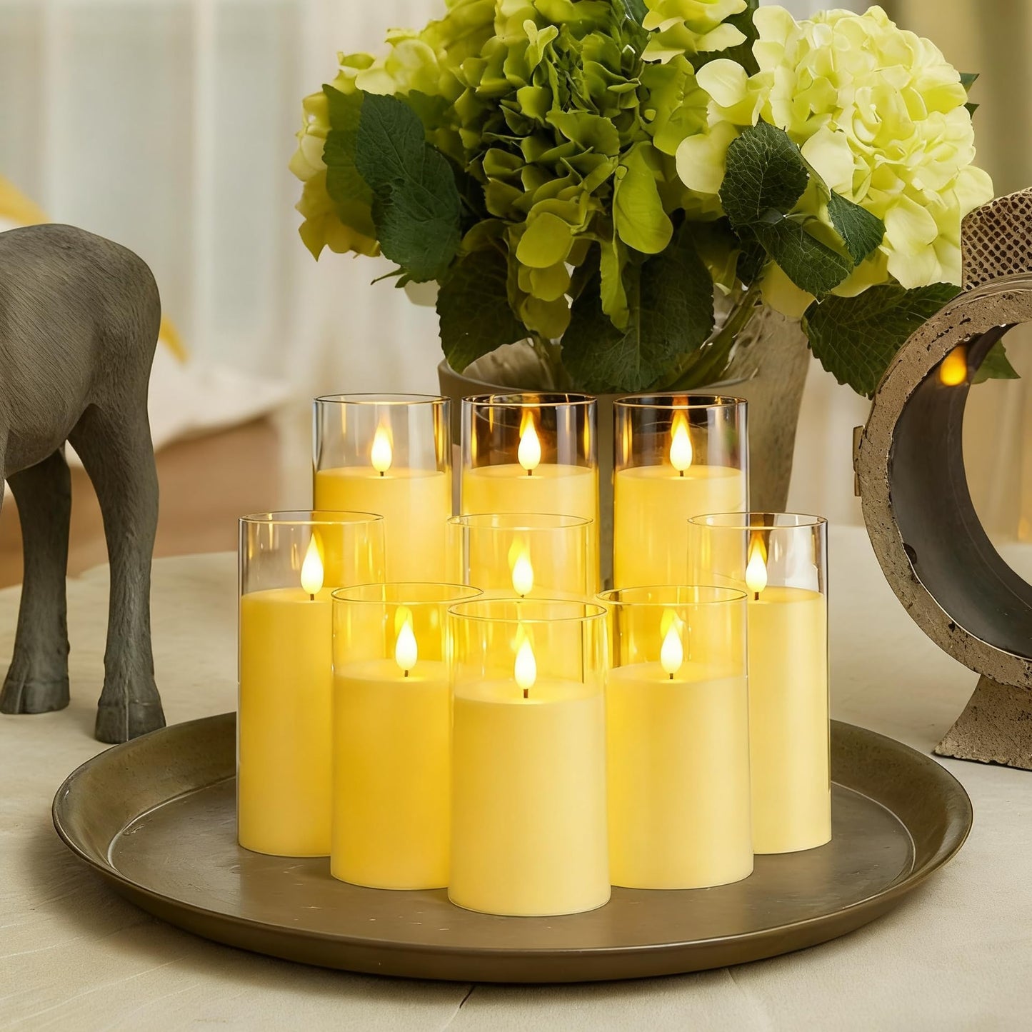 Homemory Ivory Flickering Flameless Candles, Battery Operated Acrylic LED Pillar Candles with Remote Control and Timer, Set of 9