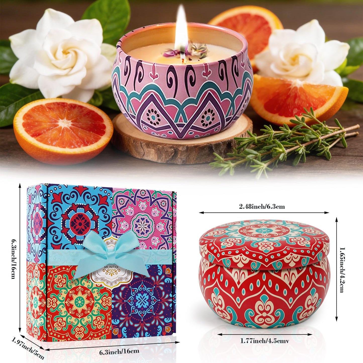 4 Pack Scented Candles for Women Men - 8% Essential Oil Aromatherapy Candle Set, 50H Long Lasting Natural Soy Wax Candles, Travel Tin Gift Box for Stress Relief Spa Yoga Birthday Housewarming Xmas