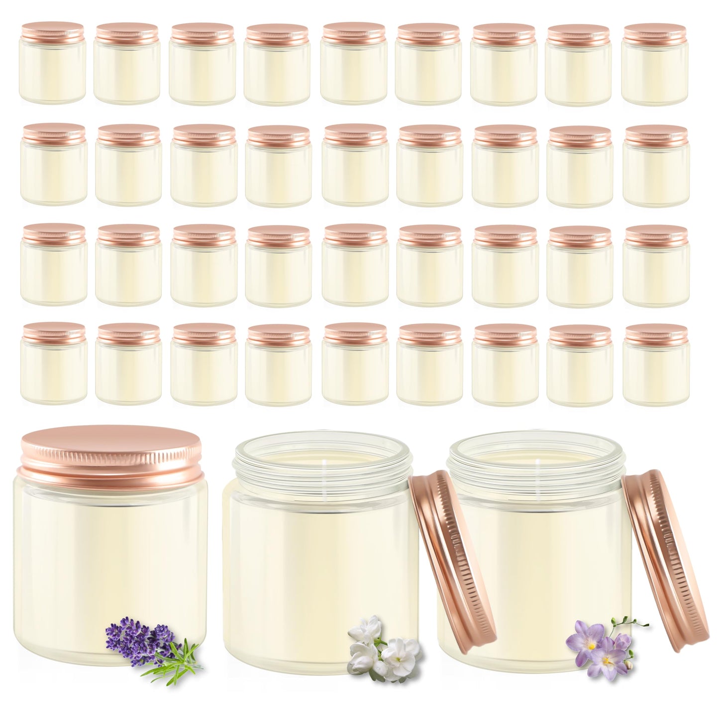 ACITHGL 36 Pcs 4oz Mini Mason Jar Candles Small Scented Candles Bulk Aromatherapy Ideal Souvenir Favors for Wedding Birthday Party (Freesia, Lavender, Jasmine, Pink)