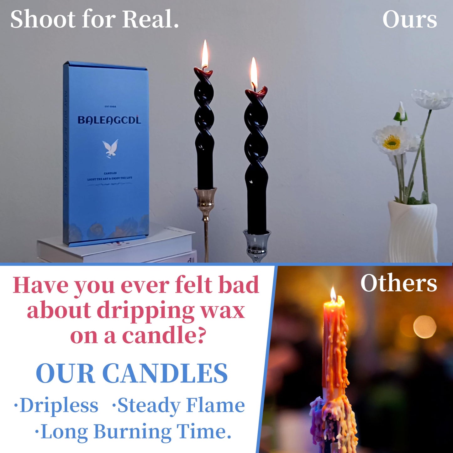 Sea Salt Scented Taper Candles Handmade Blue Long Lasting Smokeless Aromatherapy Candles 10 Inch Elegant Tall Taper Candlesticks for Home Decor Wedding