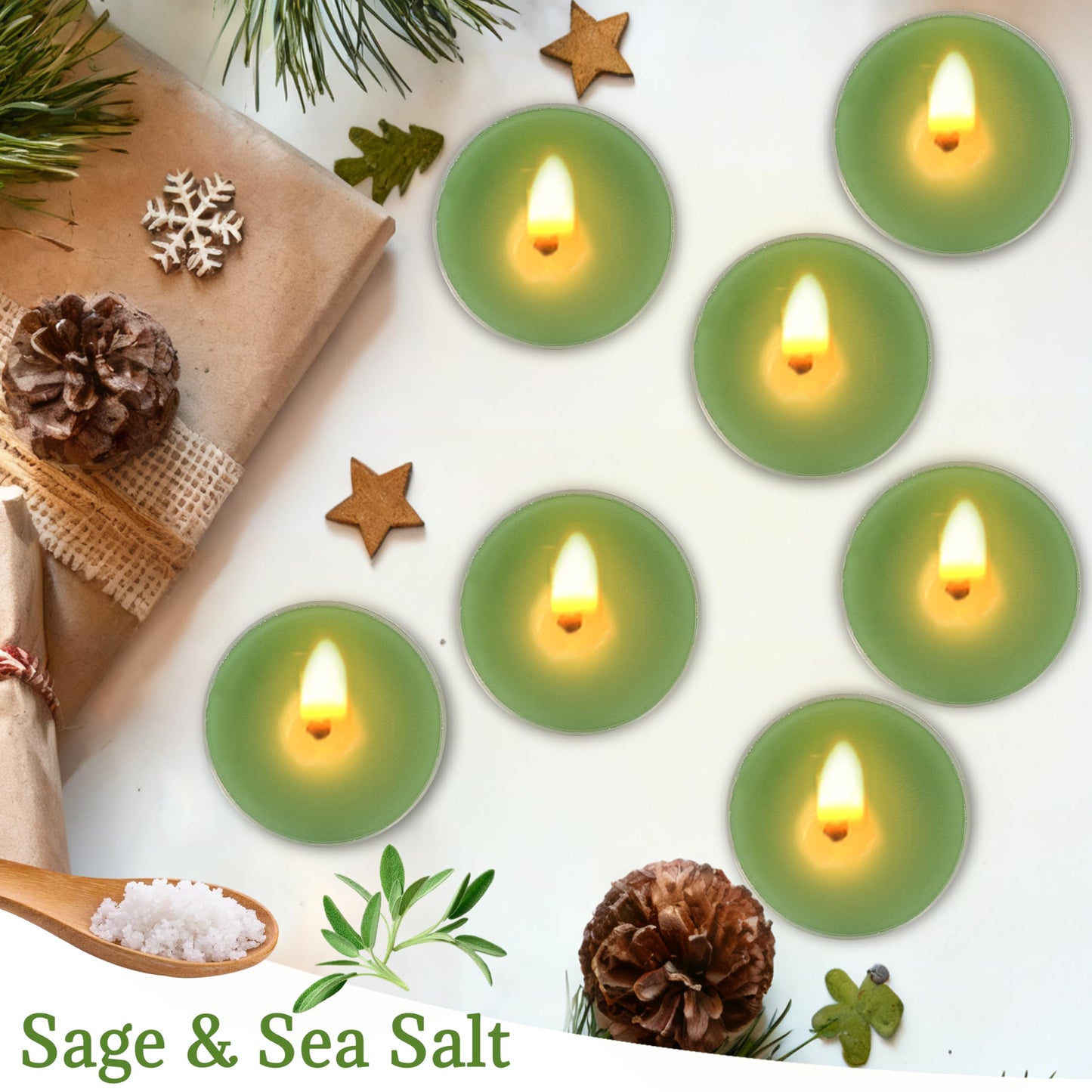 Serene Sage & Coasta Sea Salt Scented Tealight Candle 12Pack Sage Green Tea Light Candles Hand-Poured Smokeless 4 Hour Burn Time Candle Perfect for Relaxation Calming Ambiance Home Spa