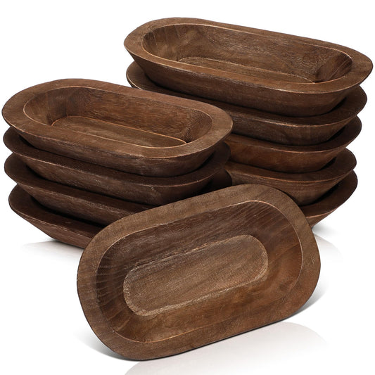 Nuogo 10 Pack Wooden Dough Bowls Bulk for Candles Making Decorative Rustic Dough Bowls Vintage Farmhouse Wooden Table Centerpiece for Wedding DIY Home Crafts Supplies Decoration(8.5 Inches,Brown)