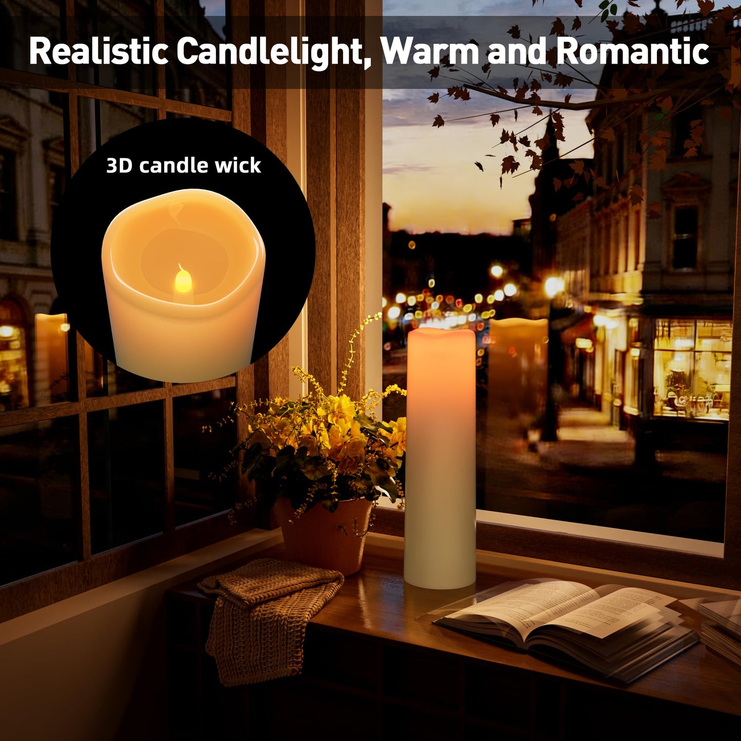 14"×4" Large Outdoor Flameless Candles with Remote Waterproof Battery Operated Candles with Timer LED Pillar Candles Flicking for Home Decoration Porch Wedding Fireplace Lantern, Ivory-Yellow