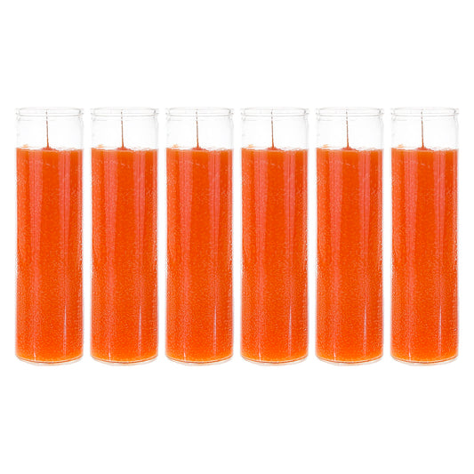 Mega Candles 6 pcs Unscented Orange 7 Day Glass Container Devotional Prayer Candles, Premium Wax Candle 2 Inch x 8 Inch, Sanctuary, Vigils, Prayers, Blessings, Religious, Memorials, Remembrance