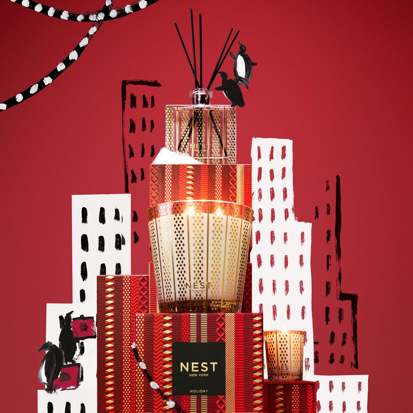 NEST New York Scented Votive Christmas Candle, Holiday - 2 oz - Up to 28-Hour Burn Time - Reusable Glass Vessel