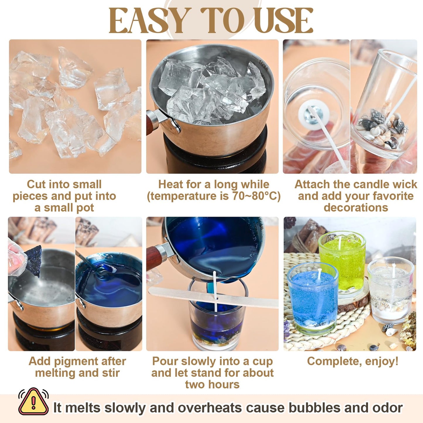 Jcoos Jelly Candle Making Kit, DIY Jelly Wax Melts, Candle Making Kit for Adults, 1.5 lb Gel Wax for Candle Making, Candle Wick, Dried Flowers, Conch, Sand, Dye, Crafting Valentine's Day Gift