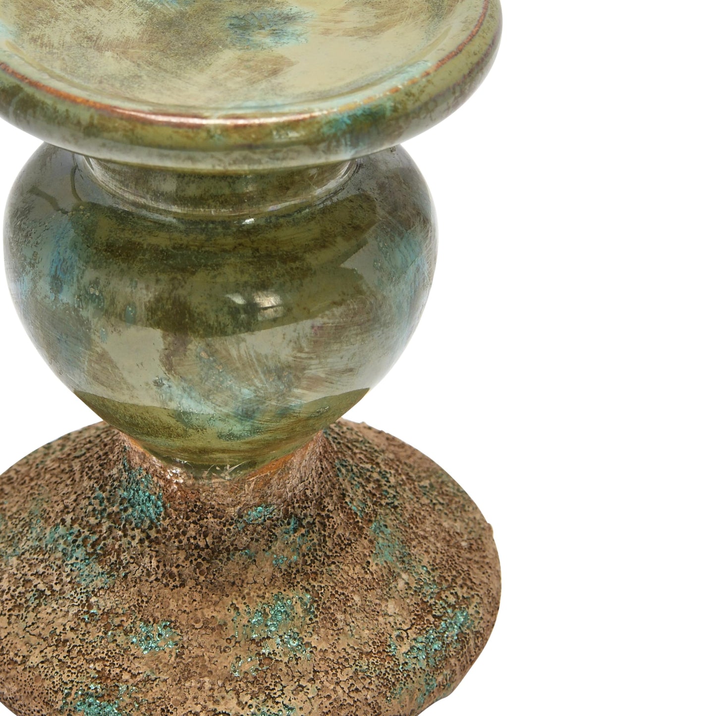 Creative Co-Op 2-Tone Sculptural Terracotta Pillar Candle Holder, Distressed Green