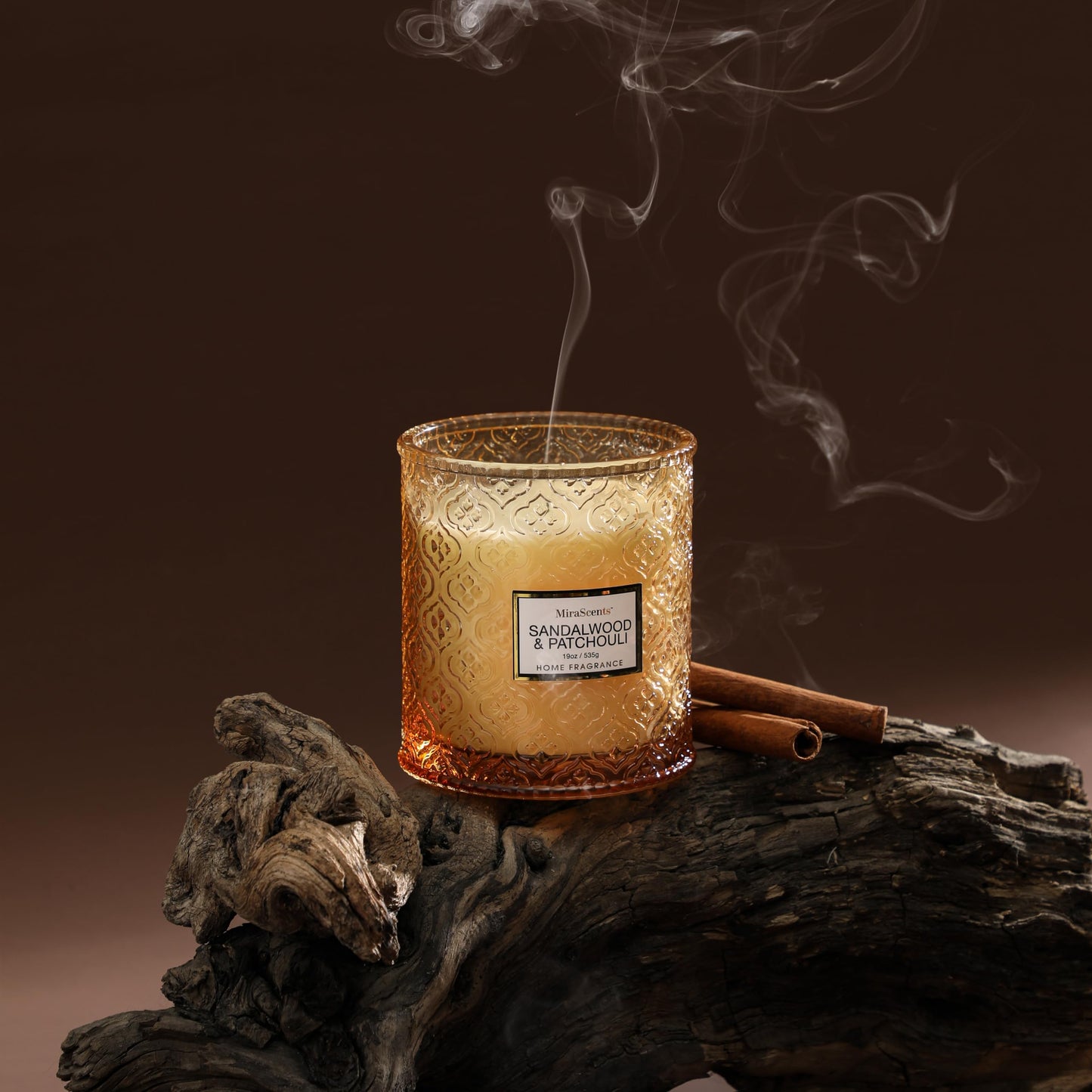 Sandalwood & Patchouli Candle, Luxury Decorative Glass Candle 19oz, Soy Wax Scented Gift for Women, Elegant Home Fragrance