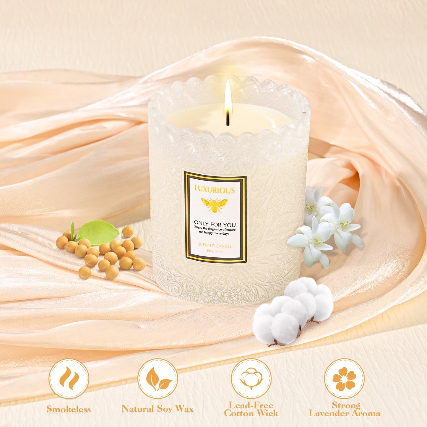 Gardenia Scented Candle, Candles for Home Scented, Gardenia Candle, Luxury Jar Candle for Women, Candles Gifts for Women, Natural Soy Wax, 7 oz 40 Hours