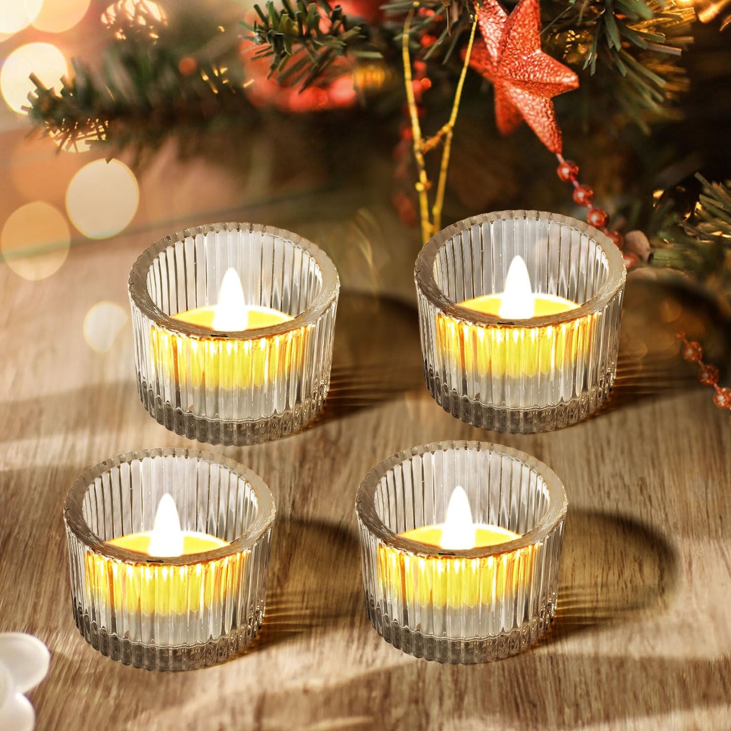 JOYIT Clear Votive Candle Holders Bulk Set of 4, Tealight Candle Holder for Wedding Table Centerpiece, Glass Small Candle Holders for Birthday Party, Valentine's Day, Home Decor (2''X 1.4'')