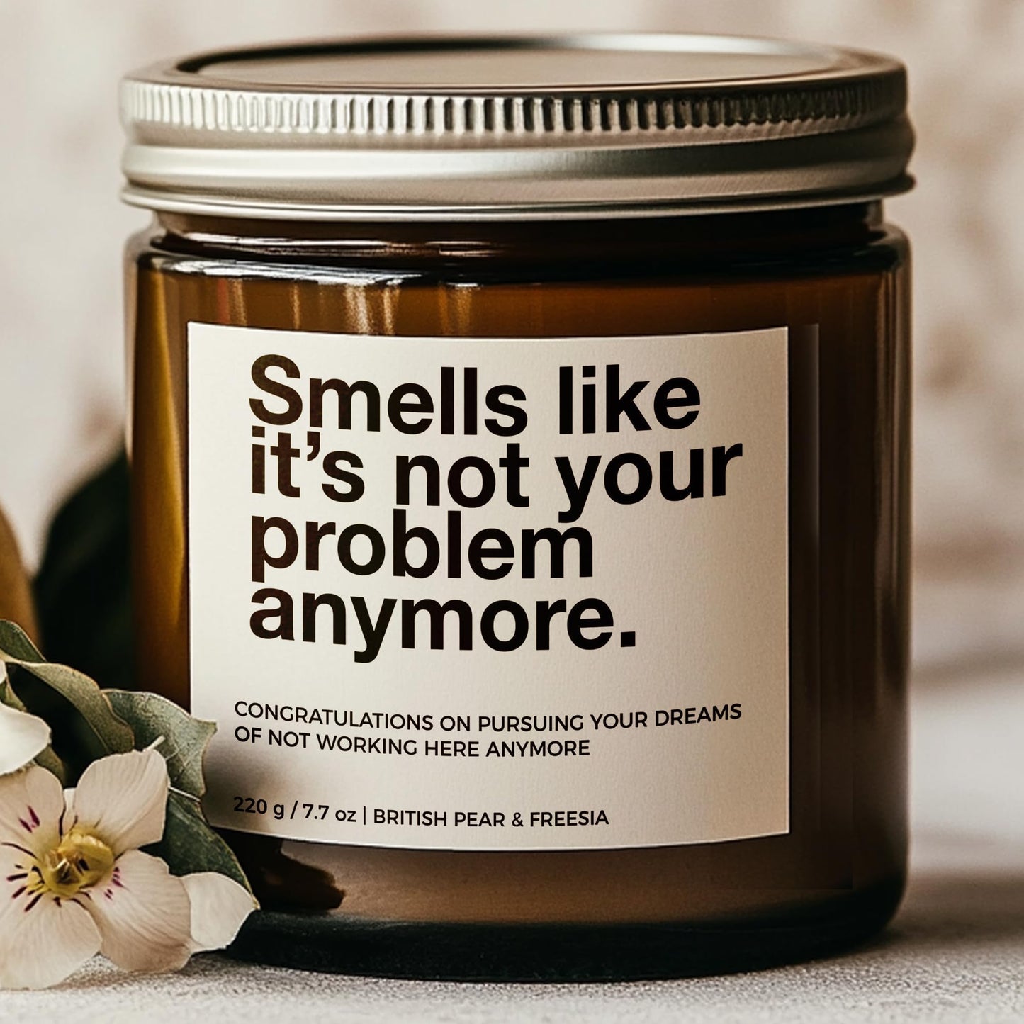 7.7oz Funny Candles for Coworkers by SIKO - British Pear & Freesia - Natural Soy Wax, Non-Toxic, Long-Lasting Aromatherapy Candle with Gift Card - Coworker Leaving Gifts - (Not Your Problem)