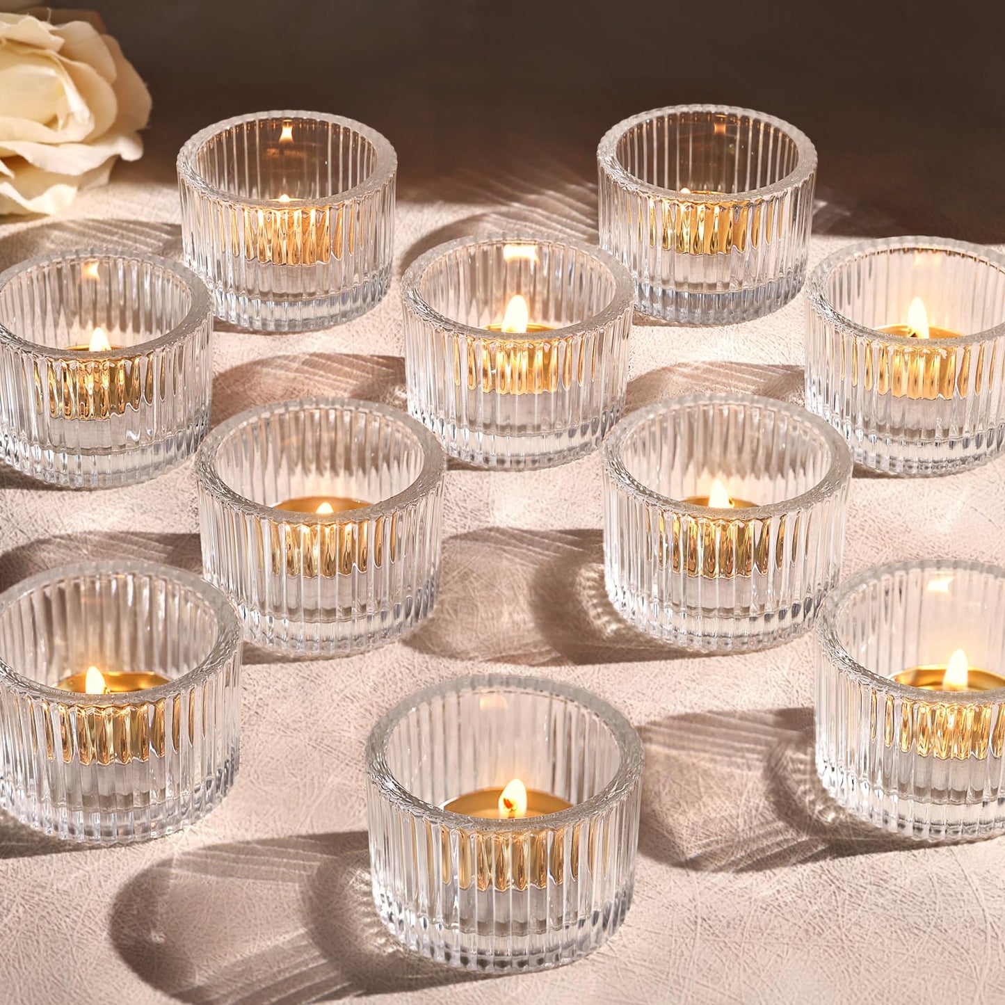 Lanttu Clear Tealight Candle Holder Set of 12, Small Votive Candle Holders for Wedding, Glass Tea Light Candles Holder for Party&Home Decor, Table Centerpiece (2''Dia*1.4''H)