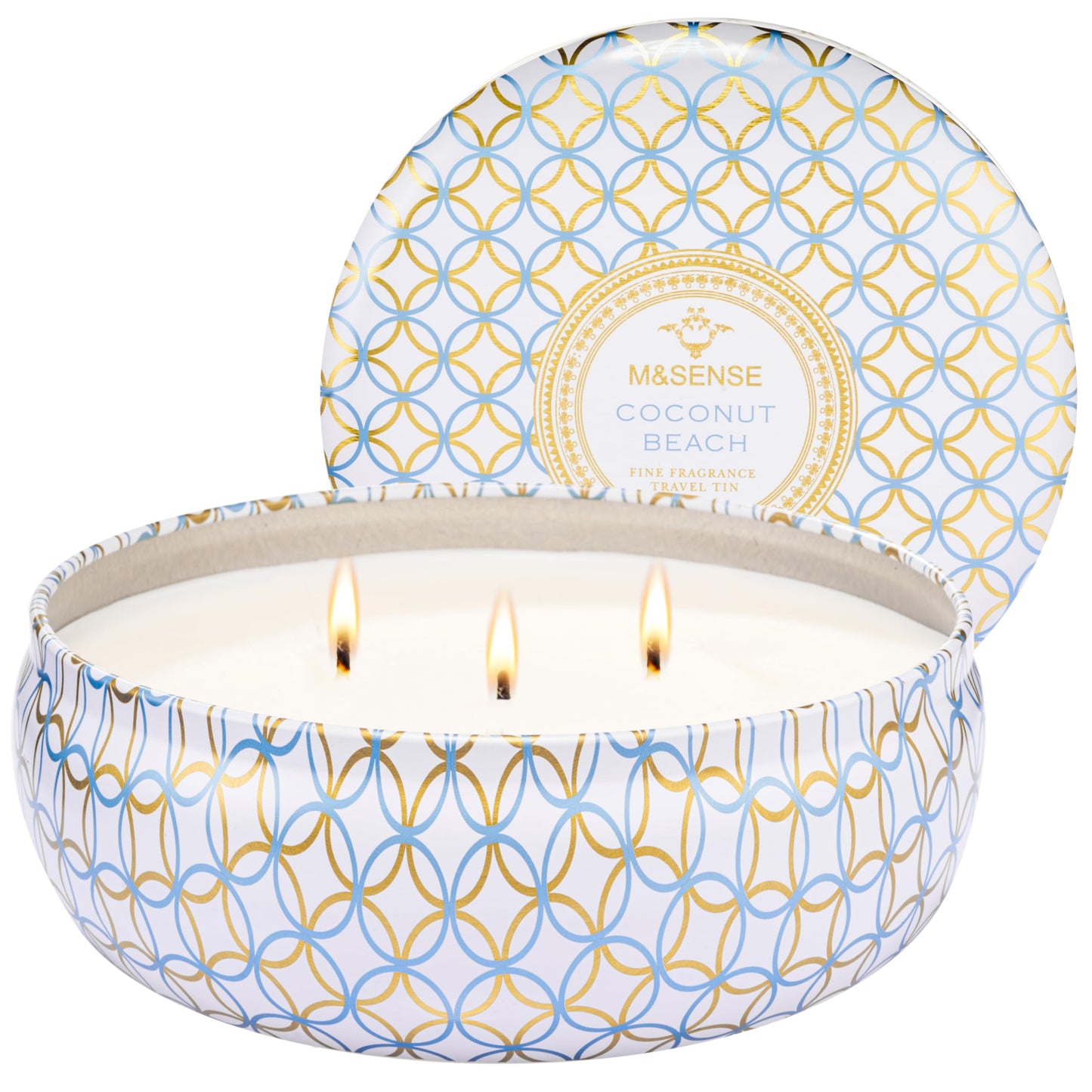 M&SENSE Coconut Beach Scented Candles 12 oz, Large 3 Wick Soy Tin Candle, Over 40 Hour Burning Time, 100% Natural Vegan Wax, Relaxing Aromatherapy Aesthetic Candle Gift for Women Men