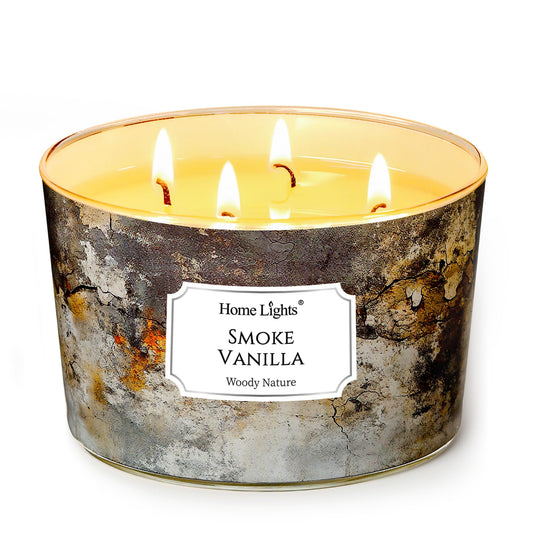 HomeLights Large jar Candle | 4-Wick Long-Lasting Scented Candles, 18oz Natural Soy Wax Candle for Home Scented, Industrial Chic Gifts for Women & Men, Smoke Vanilla