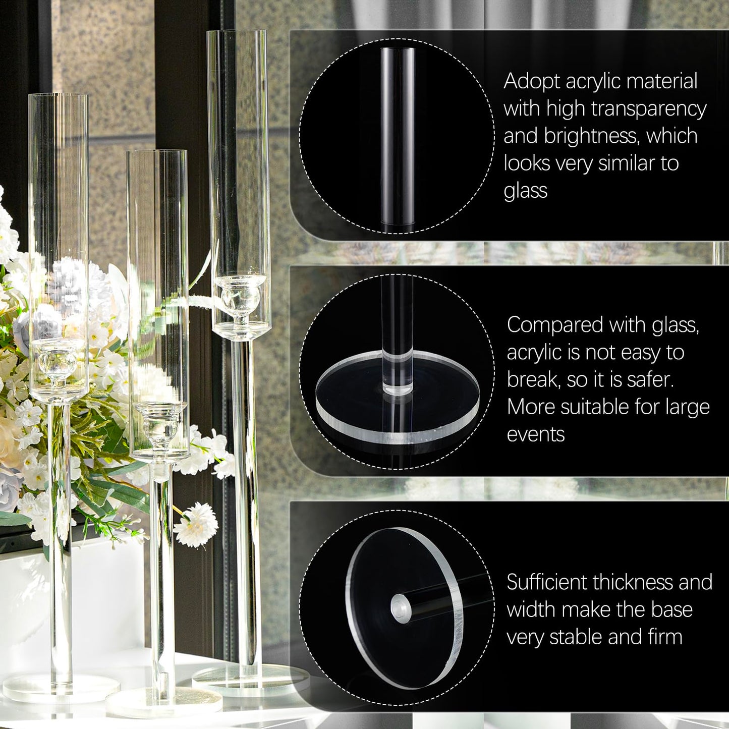 Vincidern 6pcs Clear Taper Candle Holder Set, Centerpieces for Tables, Acrylic Candlestick Holder for Dining Table, Wedding, Party, Holiday, Home Decor