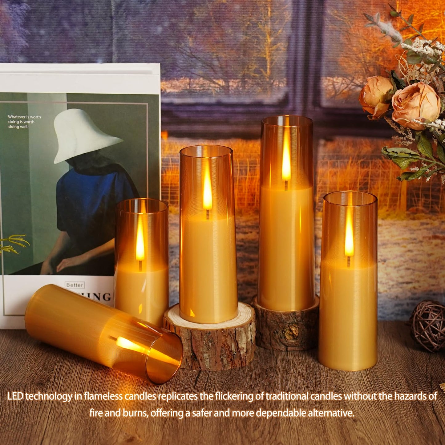 Sasigeiaa Flickering Flameless Candles,Battery Operated, Flameless Candles with Remote, 2/4/6/8 Hour Timer, Realistic Jumping Flame Effect, Perfect for Home Decor, Holiday Decoration Pcs 9 (Gold)