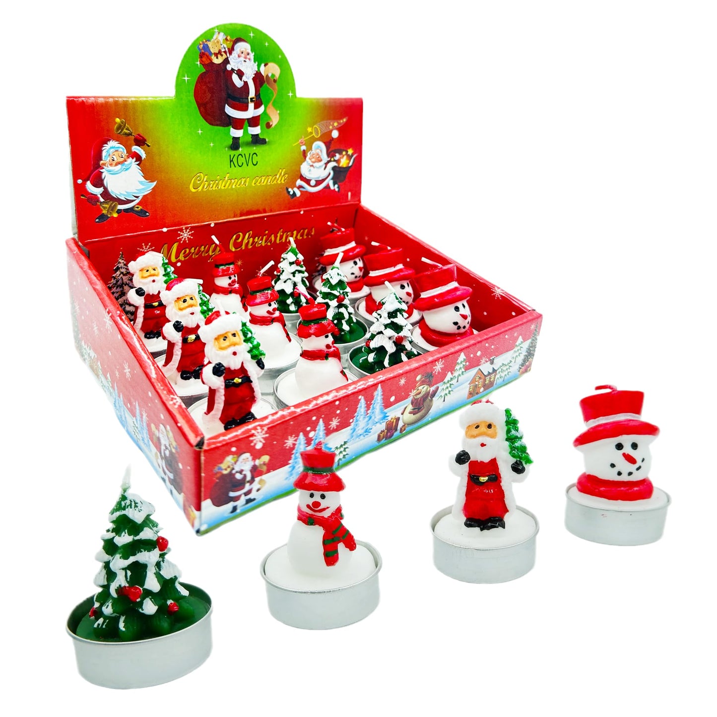 KCVC 12 Pcs Unscented Tealight Candles Set B for Christmas Decoration Santa Claus, Snowman, Pine Cones, Christmas Tree, Shoes, House, Santa Hat Candles, Christmas Interior Home Decor