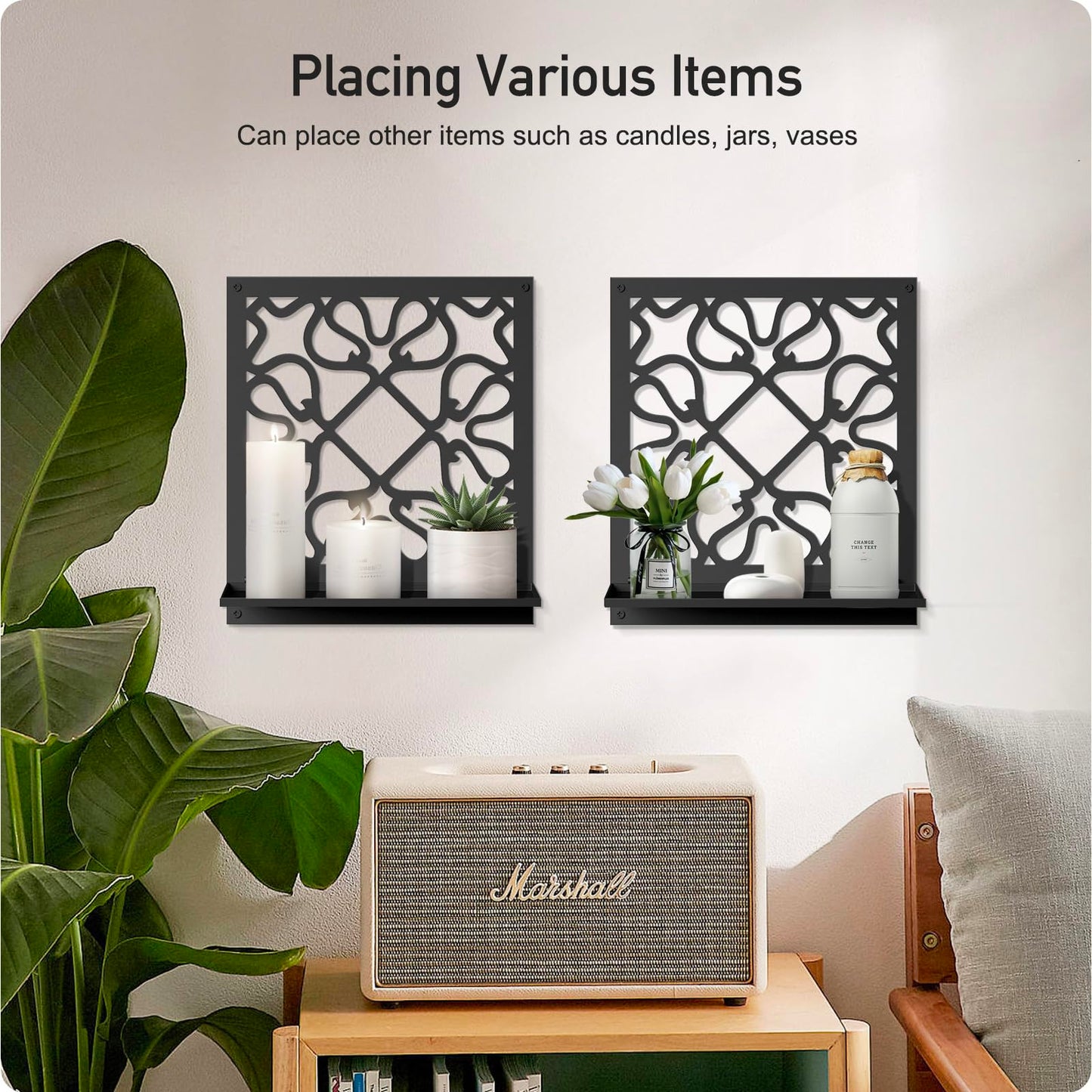 Candle Wall Sconce, Retro Wall Decor, Black Minimalism Wall Art for Living Room Bedroom Bathroom (2 Pack 11.8 x 13 in)