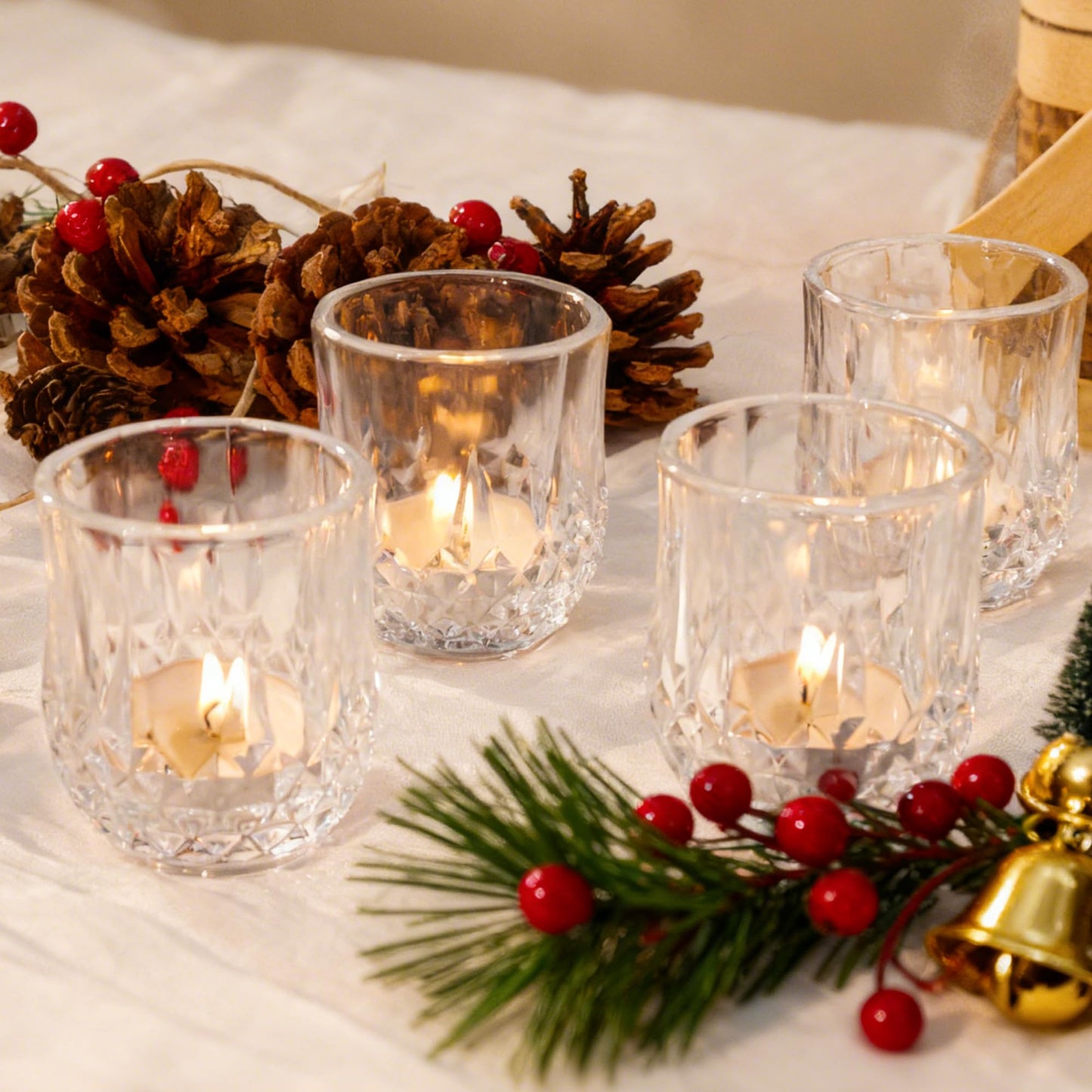 12 Pcs Votive Candle Holders, Clear Glass Tea Lights Candle Holder in Bulk for Table Centerpiece, Tealight Candle Holders for Wedding, Party, Home, Bridal Shower, Birthday
