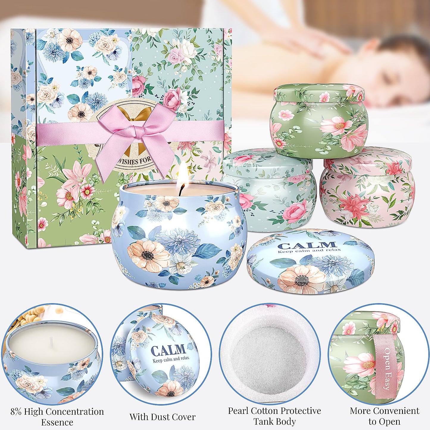 BlissfulOasis Scented Candles Set, 35.2 oz 8 Pack Home Scented Candles, 200-240 Hours Candle Set for Men and Women, Long Lasting Soy Aromatherapy Birthday Gift, Valentine's Day, Mother's Day(2 Sets)