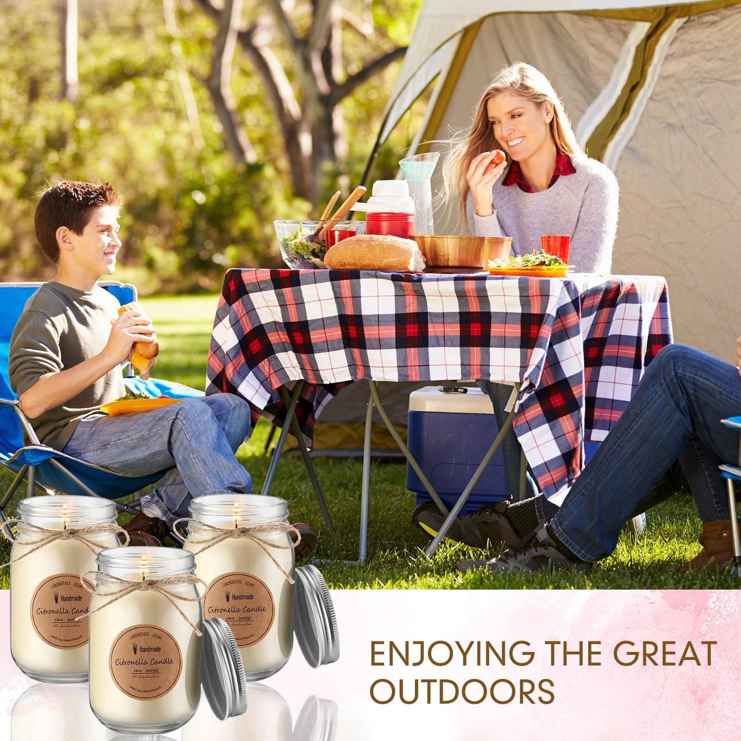 MTLEE 4 Pcs Citronella Candles Outdoor 12 oz Citronella Scented Jar Candles Decorative with Silver Lid for Outdoor Patio Deck Backyard Camping