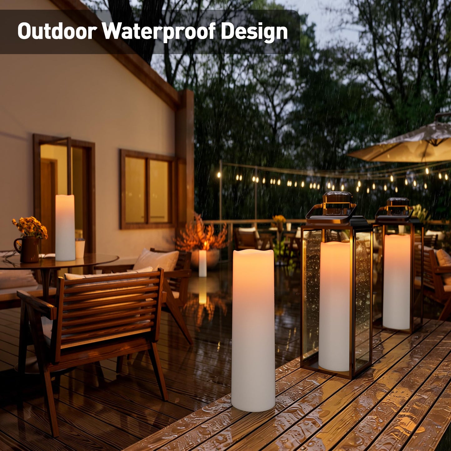 14"×4" Large Outdoor Candles with Timer Waterproof LED Flameless Pillar Candles Battery Operated with Remote Flicking Plastic for Home Decoration Porch Patio Wedding Fireplace Lantern, White